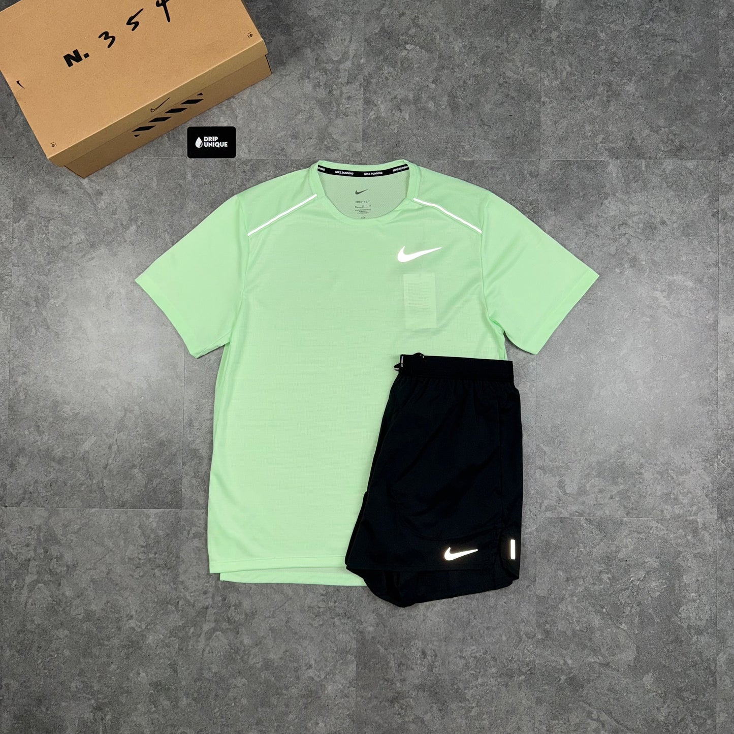 Nike Miler T-Shirt Vapour Green & Black Flex Stride Shorts Set
