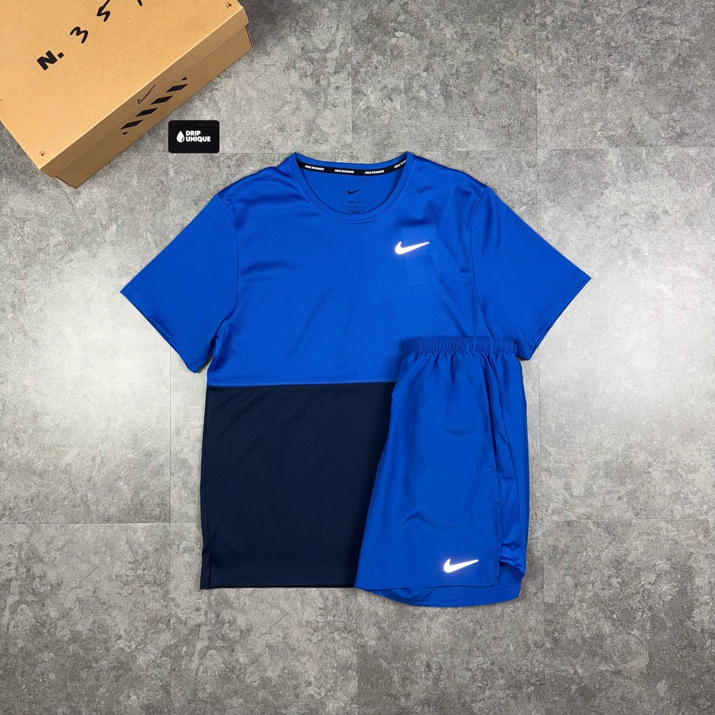 Nike Dri-Fit Breathe T-Shirt Royal Blue & Blue Challenger Shorts Set