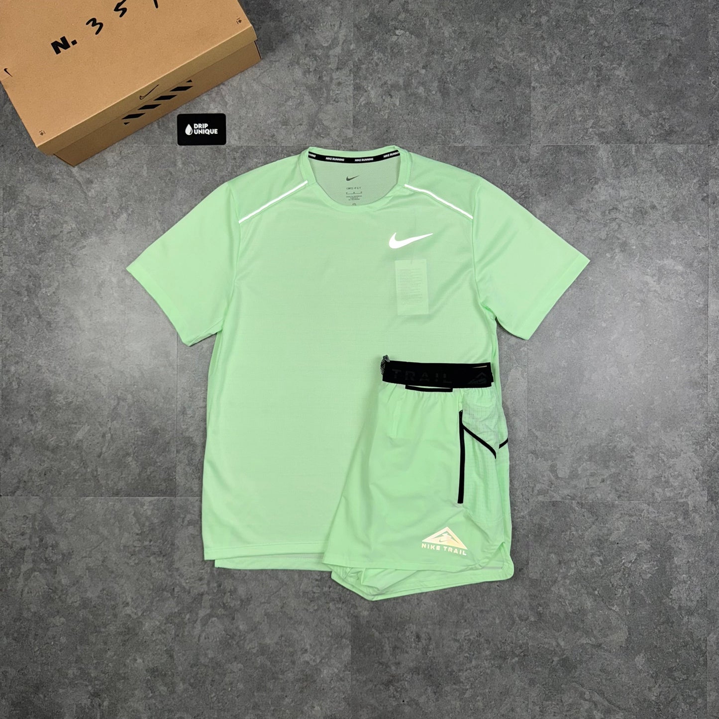 Nike Miler T-Shirt Vapour Green & Vapour Green Trail Stride Shorts Set