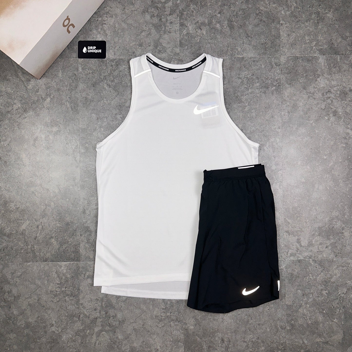 Nike Miler Vest Ice White & Black Flex Stride Shorts Set