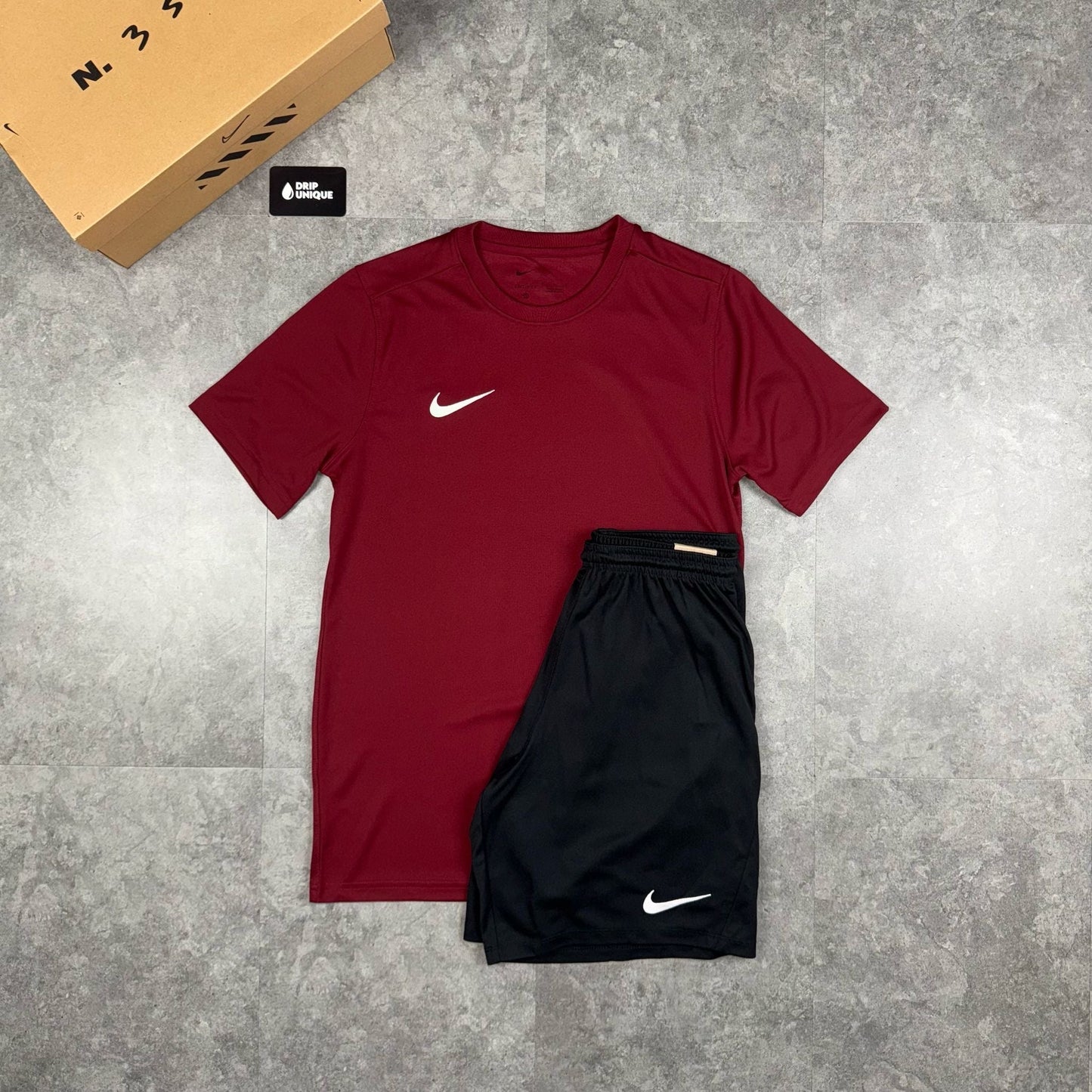 Nike Dri-Fi T-Shirt Maroon & Black Dri-Fit Shorts Set