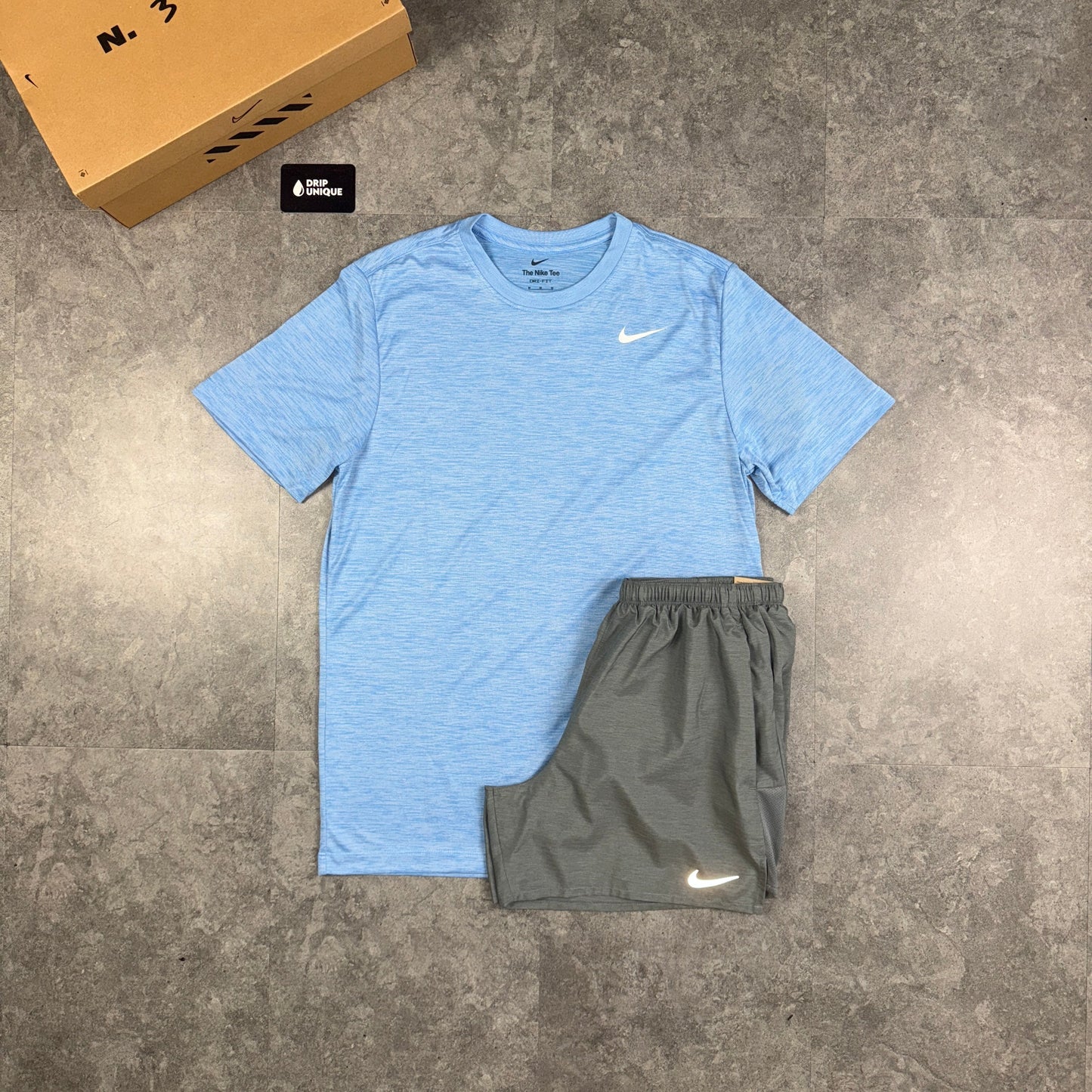 Nike Dri-Fit Breathe T-Shirt Baby Blue & Grey Challenger Shorts Set