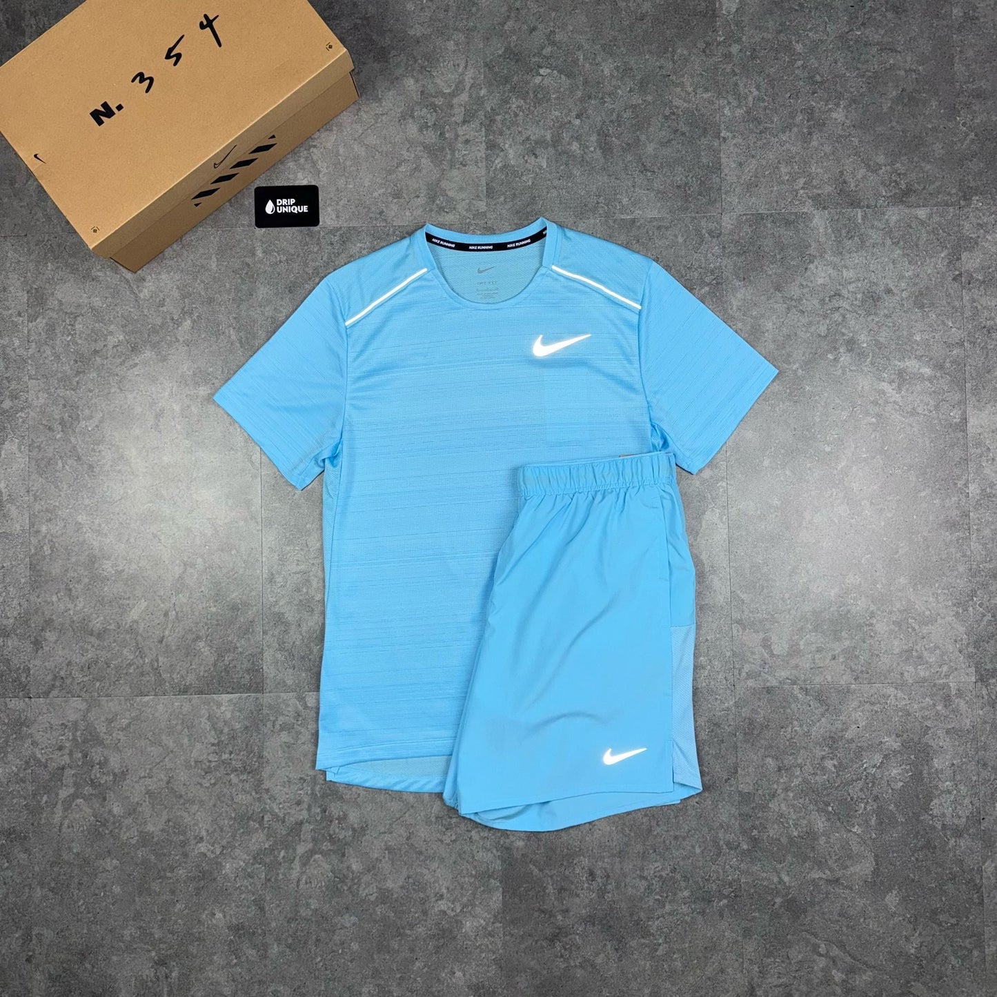 Nike Miler T-Shirt Aquarius Blue & Aquarius Blue Challenger Shorts Set