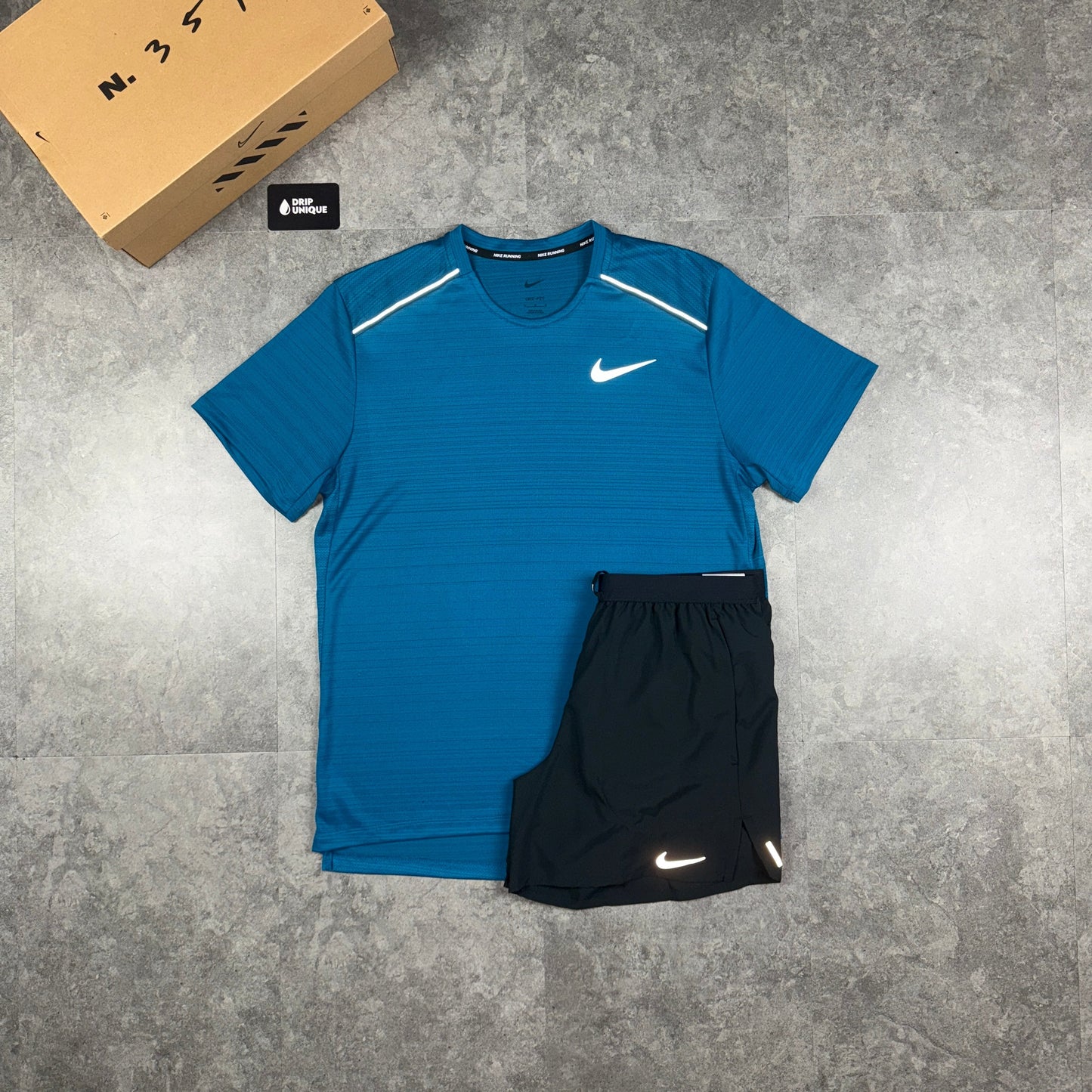 Nike Miler T-Shirt Green Abyss & Black Flex Stride Shorts Set