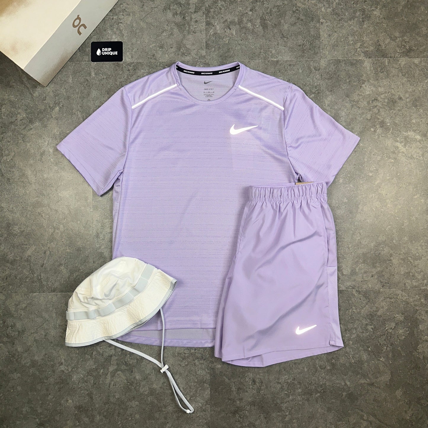 Nike Miler T-Shirt Lavender & Lavender Challenger Shorts Set