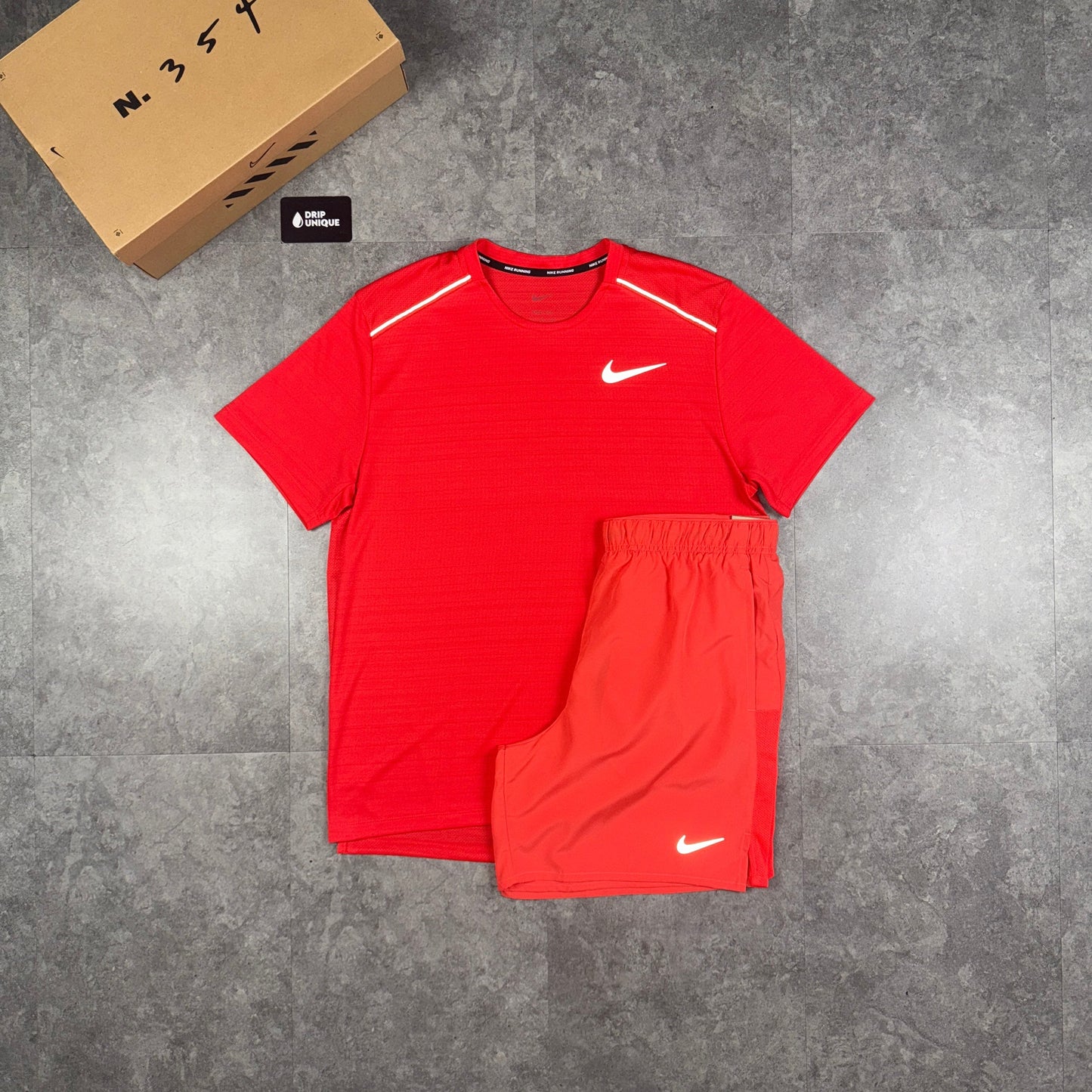 Nike Miler T-Shirt Light Crimson & Light Crimson Challenger Shorts Set