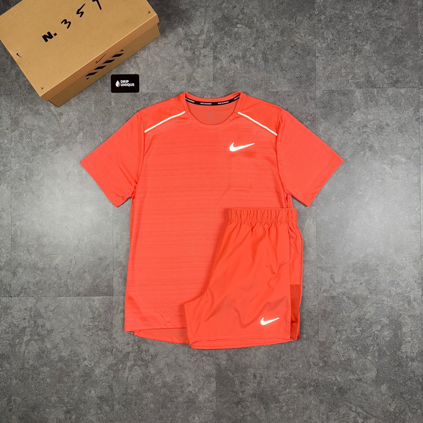 Nike Miler T-Shirt Peach & Peach Challenger Shorts Set