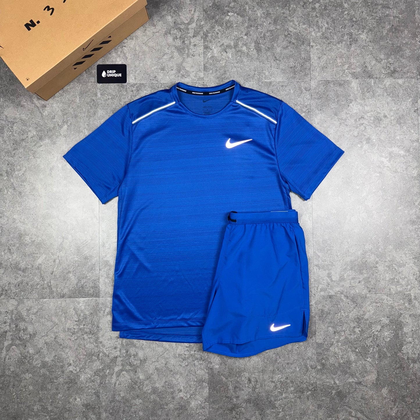 Nike Miler T-Shirt Royal Blue & Royal Blue Flex Stride Shorts Set