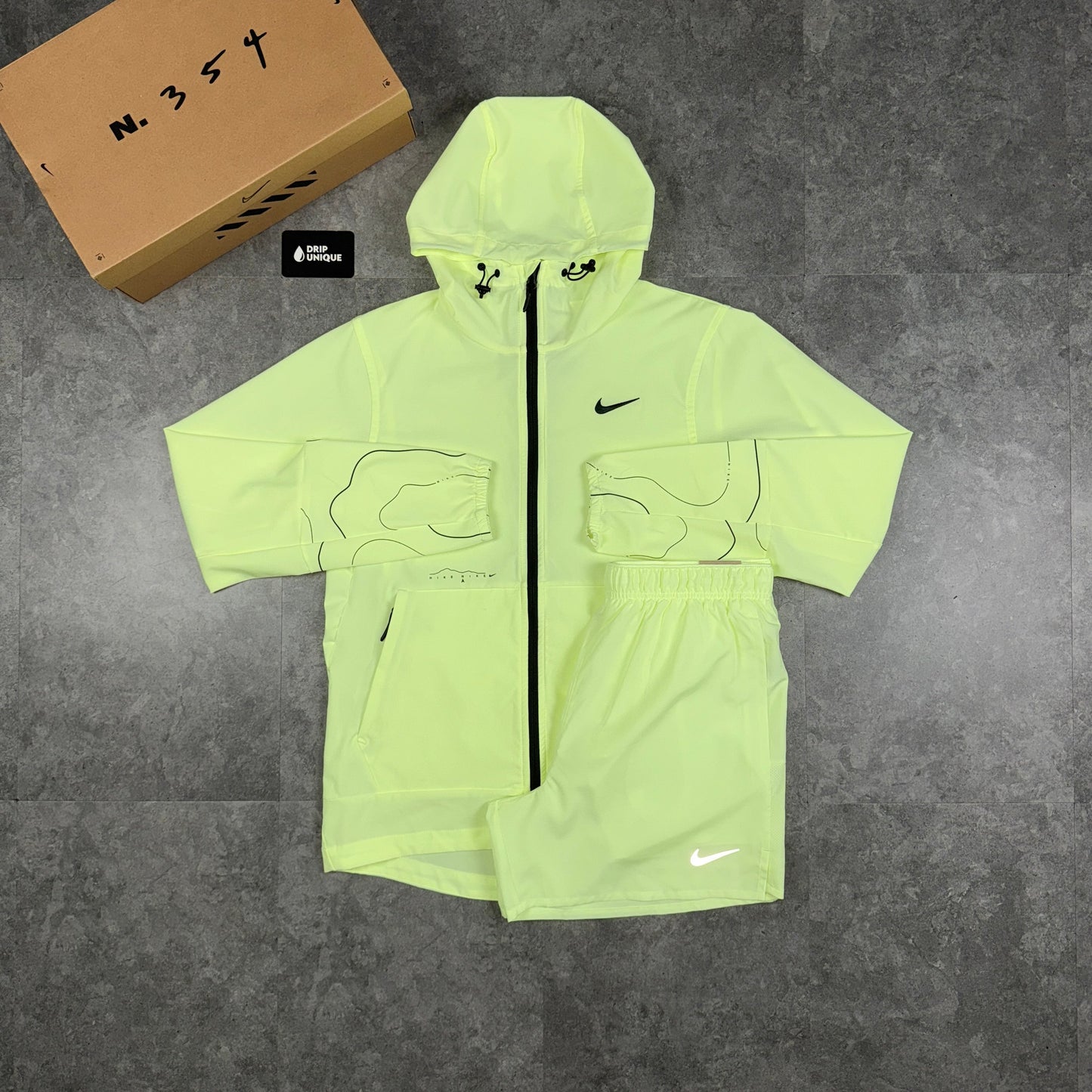 Nike Repel “Just Do It” Windrunner Jacket Barely Volt & Volt Challenger Shorts Set