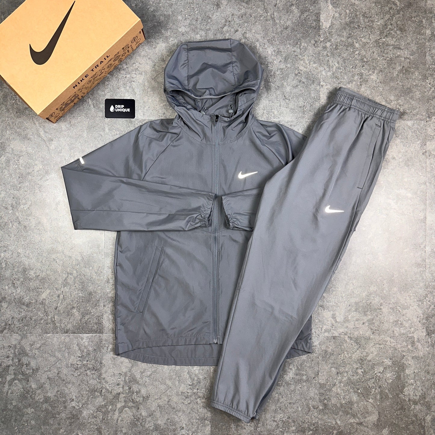 Nike Repel Miler Windrunner Jacket Grey & Grey Nike Challenger Pants Set