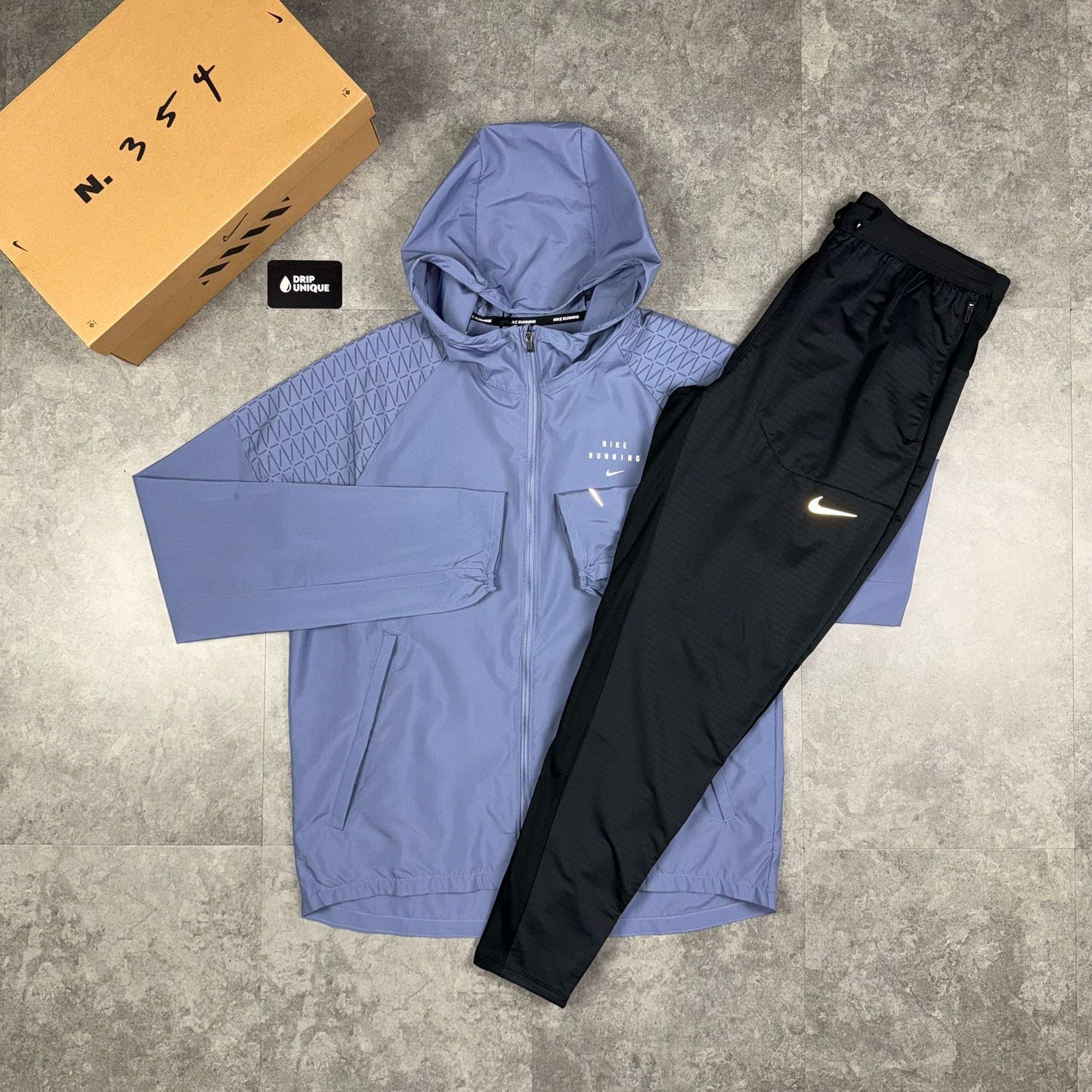Nike Running Division Windrunner Jacket Light Blue & Black Nike Phenom Pants Set