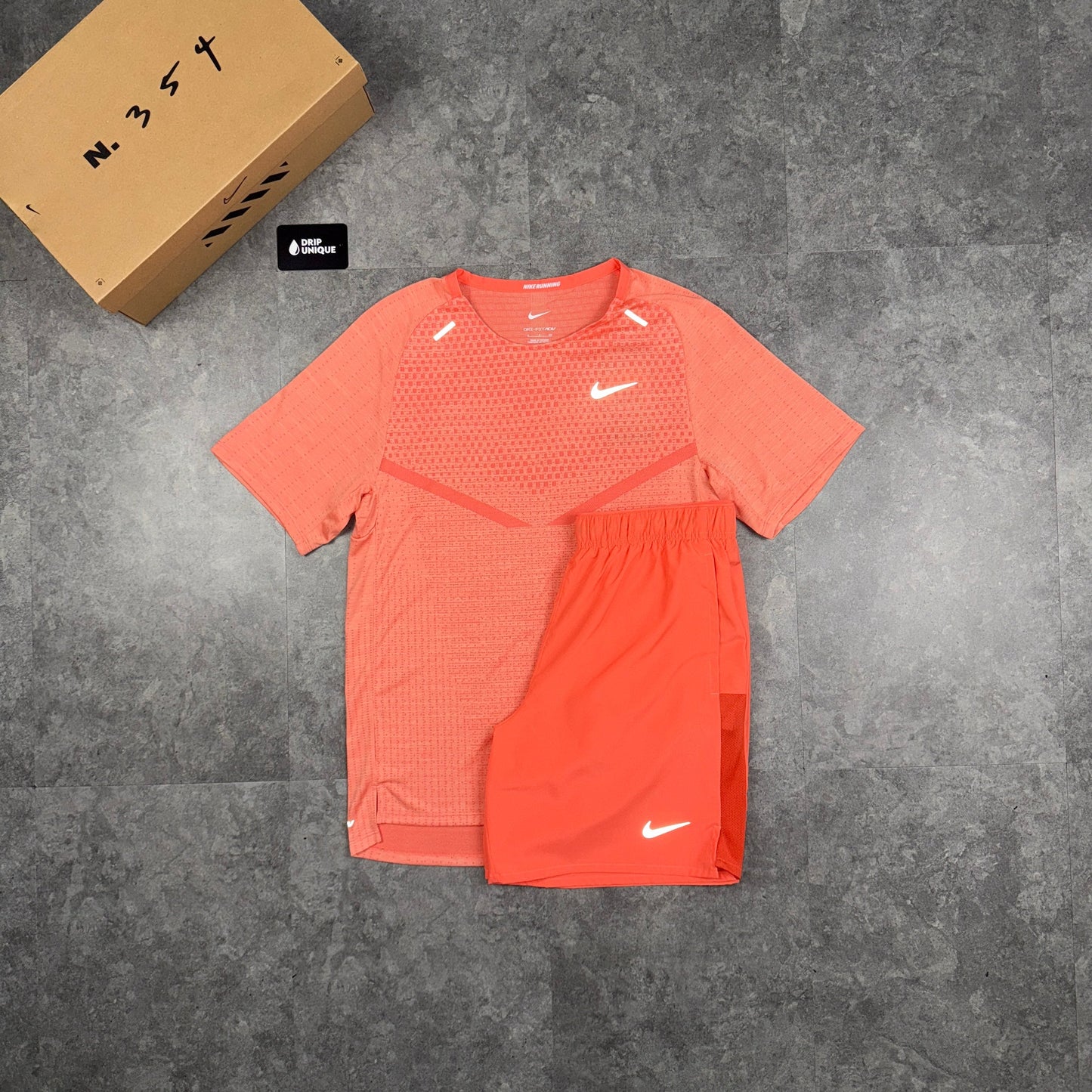 Nike TechKnit T-Shirt Peach & Peach Challenger Shorts Set