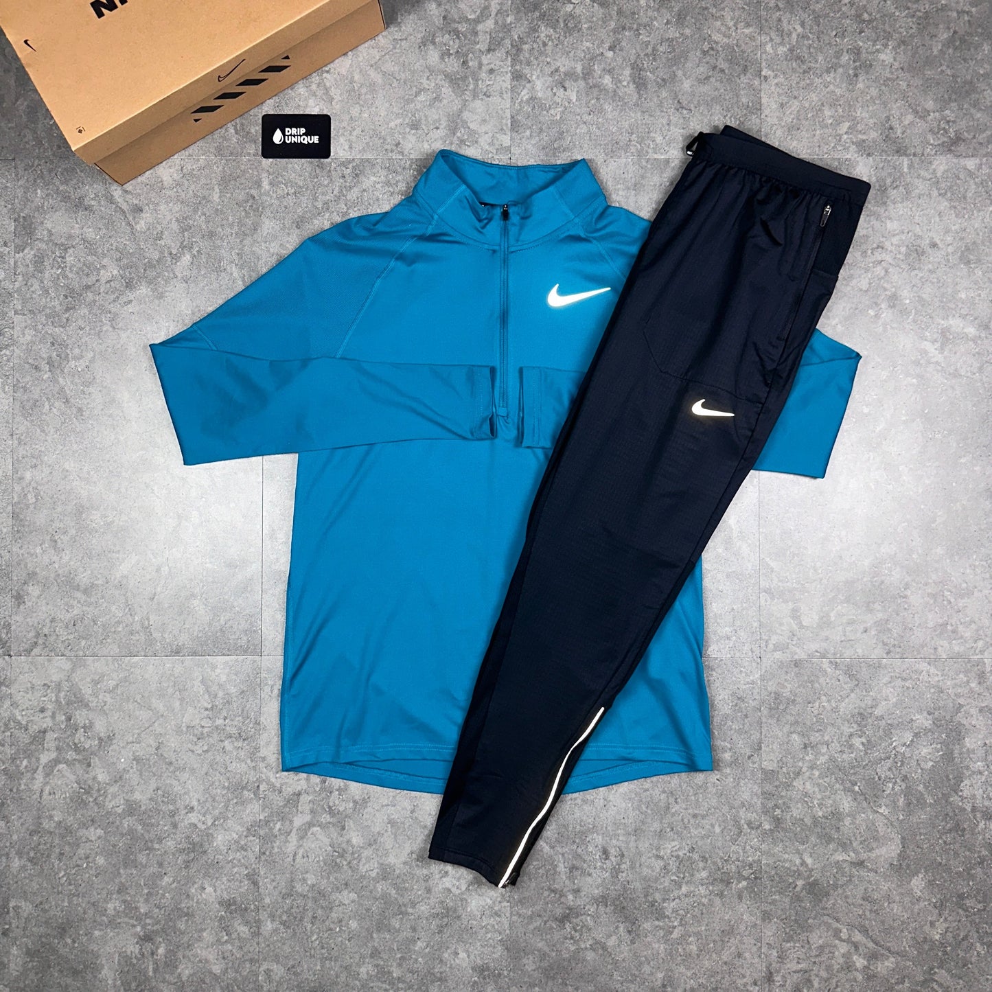 Nike Therma 1/4 Zip Top Aqua Blue & Black Phenom Pants Set