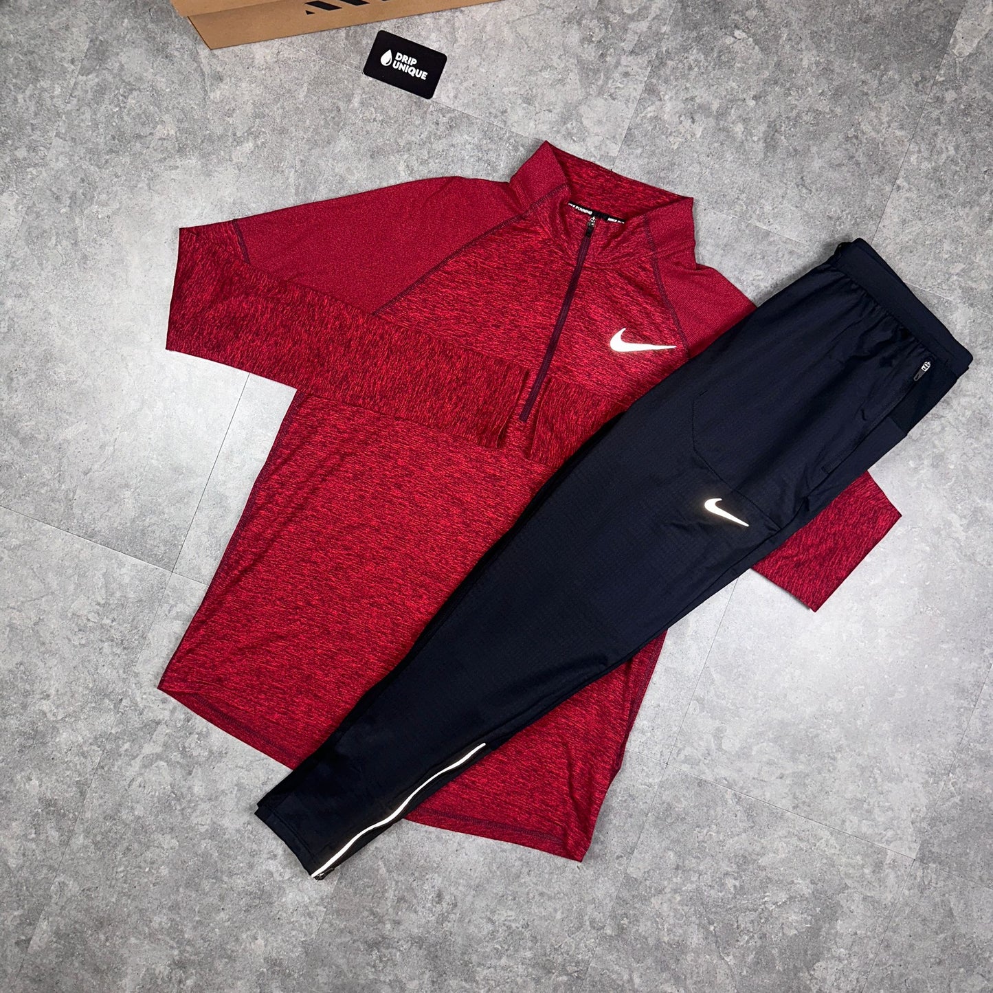 Nike Therma 1/4 Zip Top Sangria Red & Black Phenom Pants Set