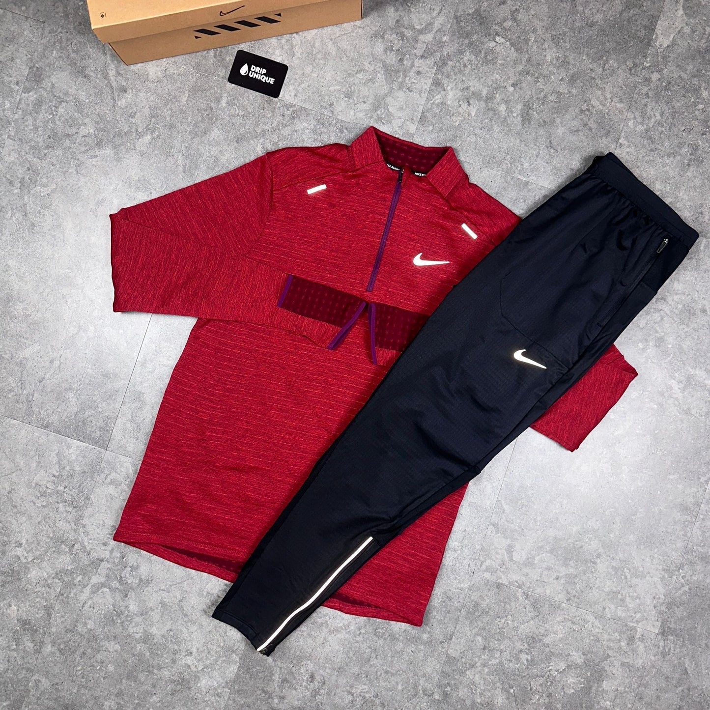 Nike Therma Sphere 3.0 1/4 Zip Top Red & Black Phenom Pants Set
