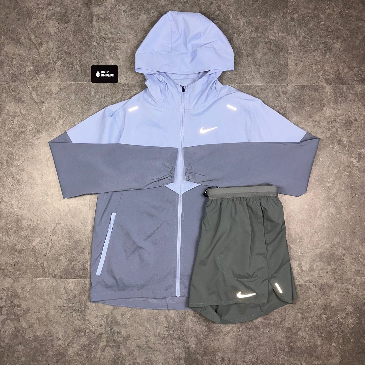 Nike UV Windrunner Jacket Cobalt Bliss & Grey Flex Stride Shorts Set