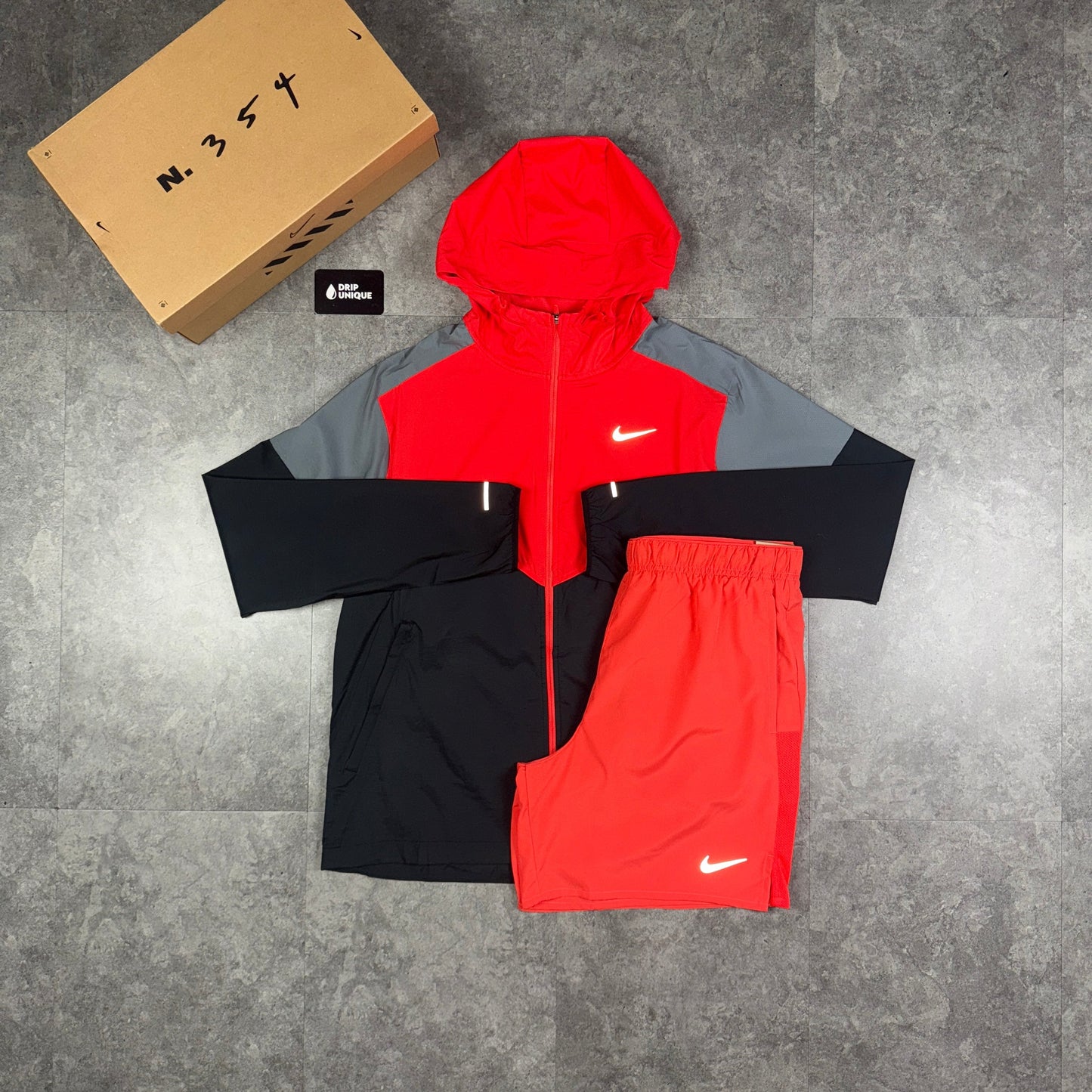 Nike UV Windrunner Jacket Light Crimson & Crimson Challenger Shorts Set