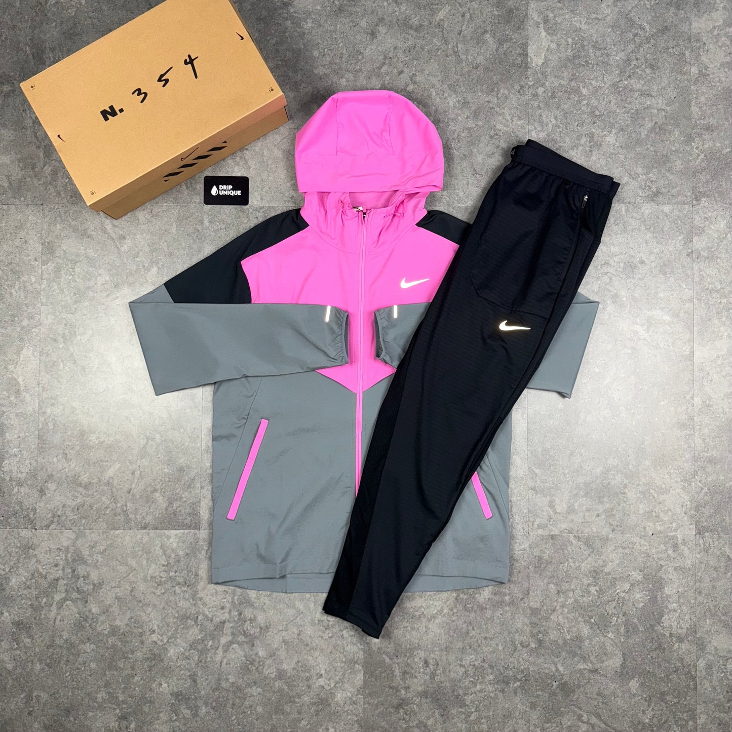 Nike UV Windrunner Jacket Playful Pink & Black Nike Phenom Pants Set