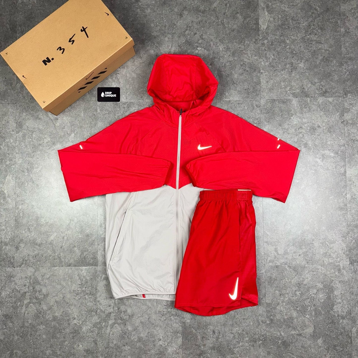 Nike UV Windrunner Jacket Red & Red Challenger Shorts Set