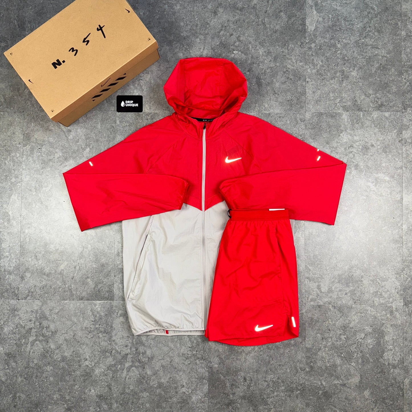 Nike UV Windrunner Jacket Red & Red Flex Stride Shorts Set