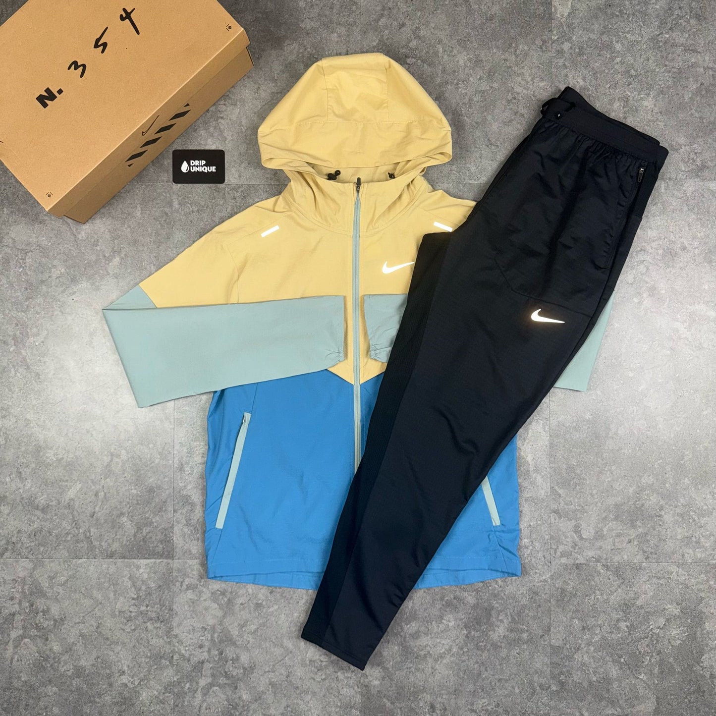Nike UV Windrunner Jacket Yellow/Blue & Black Nike Phenom Pants Set