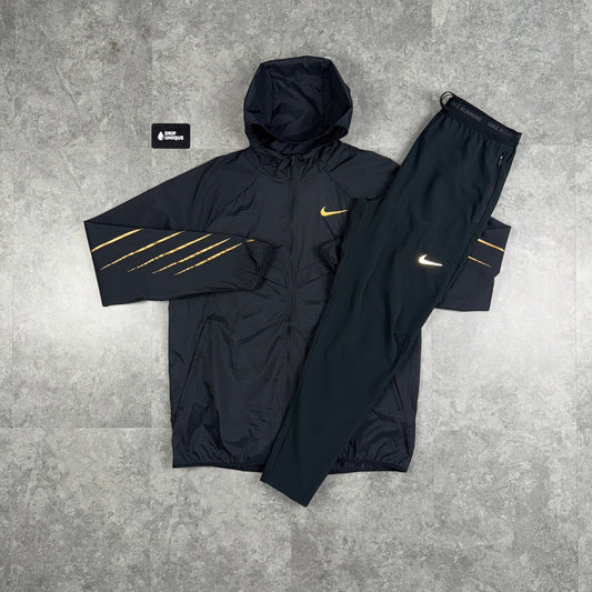 Nike UV Windrunner Jacket Black & Gold & Black Nike Phenom Pants Set