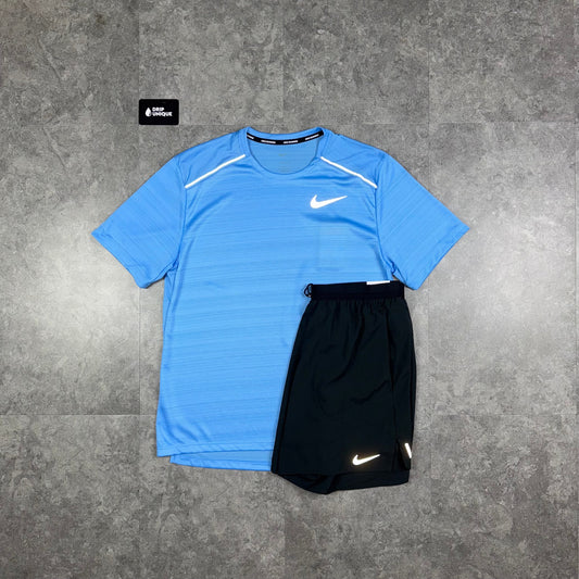 Nike Miler T-Shirt University Blue & Black Flex Stride Shorts Set