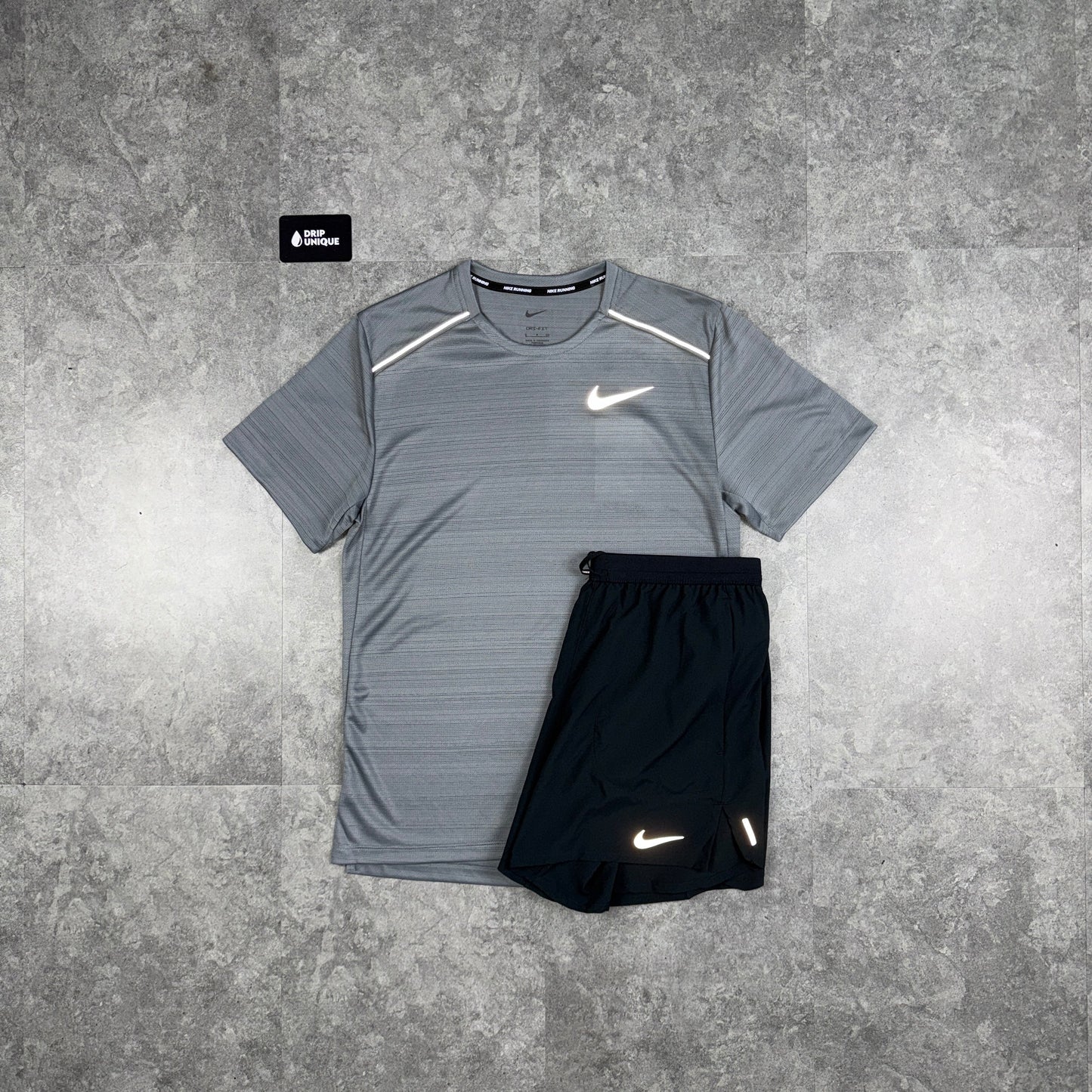 Nike Miler T-Shirt Grey & Black Flex Stride Shorts Set