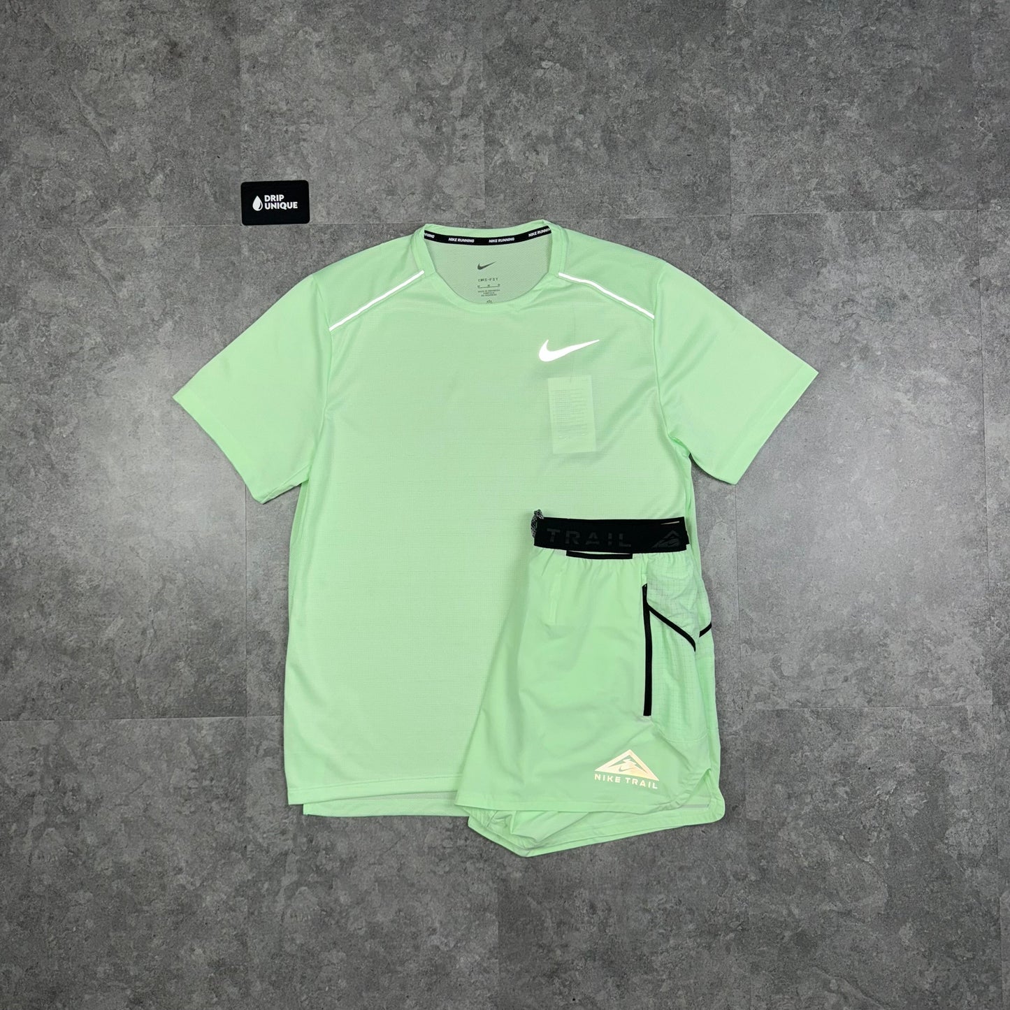 Nike Miler T-Shirt Vapour Green & Vapour Green Trail Stride Shorts Set