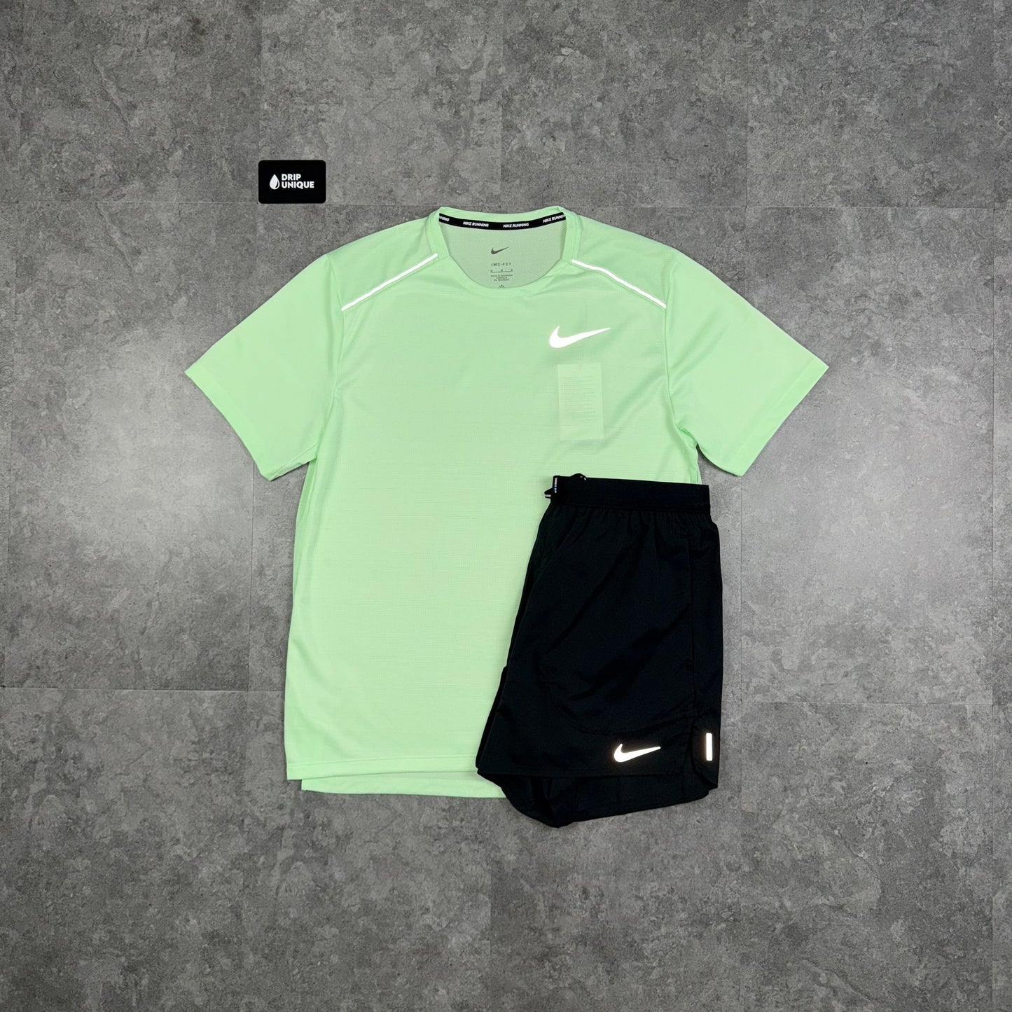 Nike Miler T-Shirt Vapour Green & Black Flex Stride Shorts Set