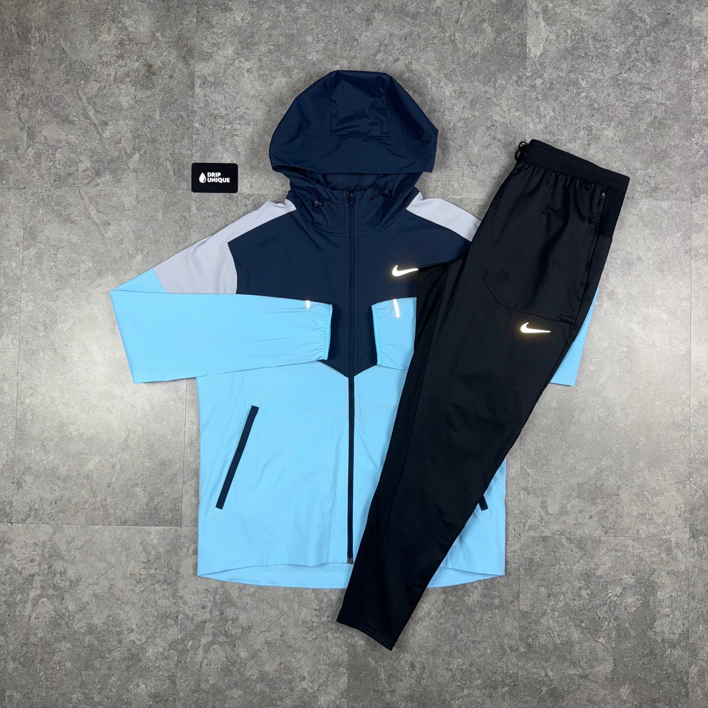 Nike UV Windrunner Jacket Aquarius Blue & Black Nike Phenom Pants Set