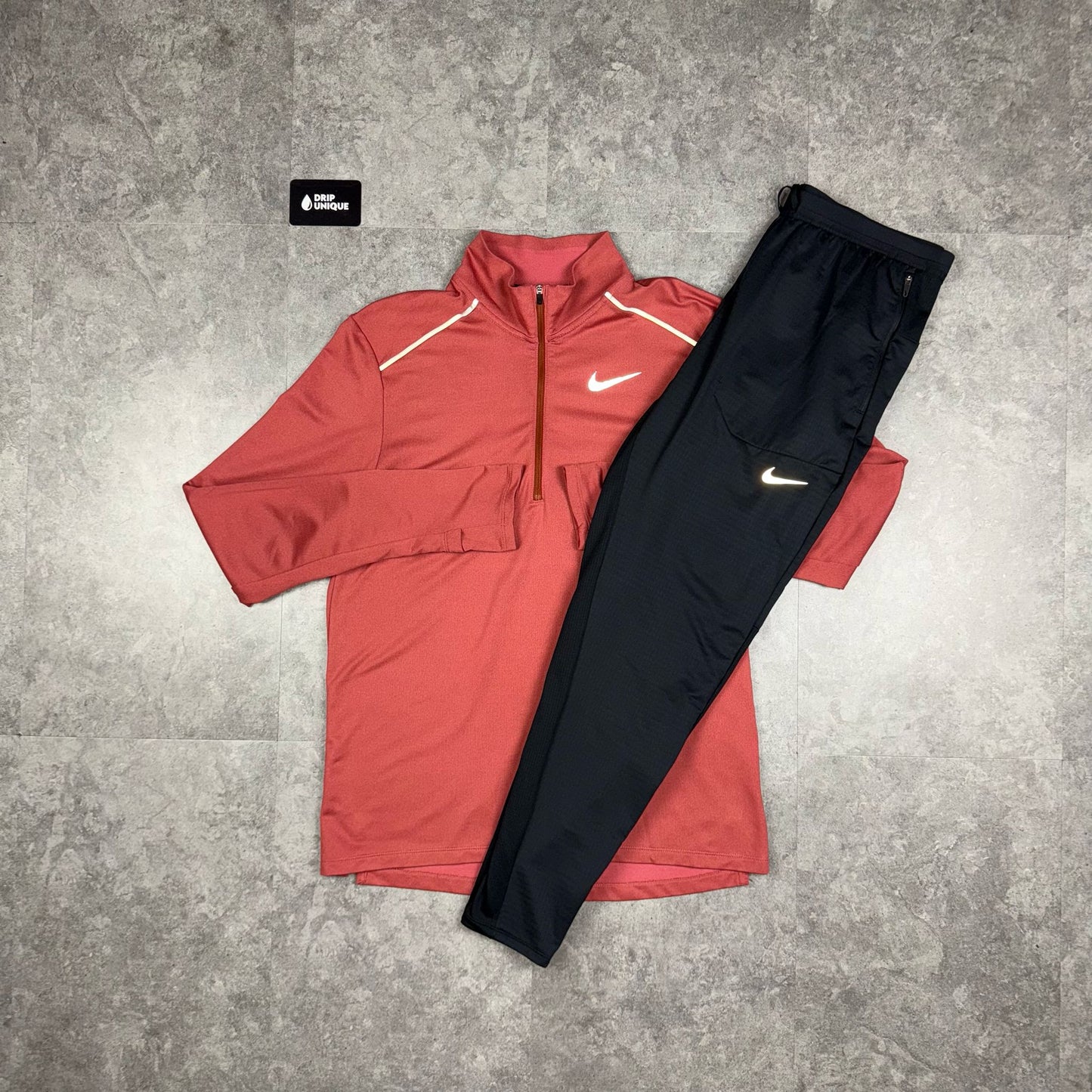Nike Element 3.0 1/4 Zip Dark Red & Black Phenom Pants Set