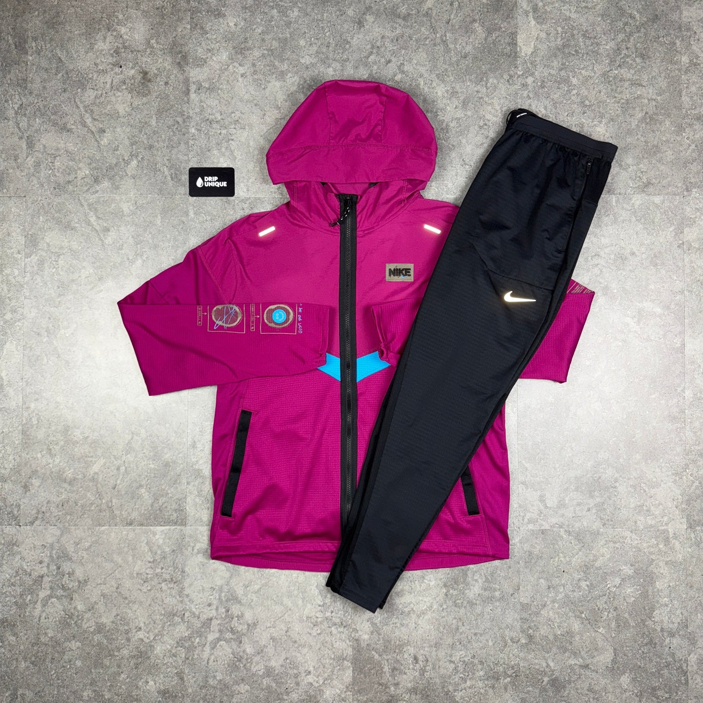 Nike DYE Wildrun Windrunner Jacket Pink & Black Nike Phenom Pants Set