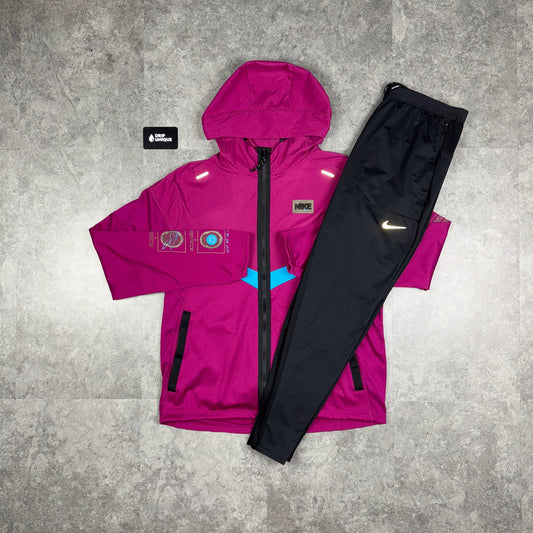 Nike DYE Wildrun Windrunner Jacket Pink & Black Nike Phenom Pants Set