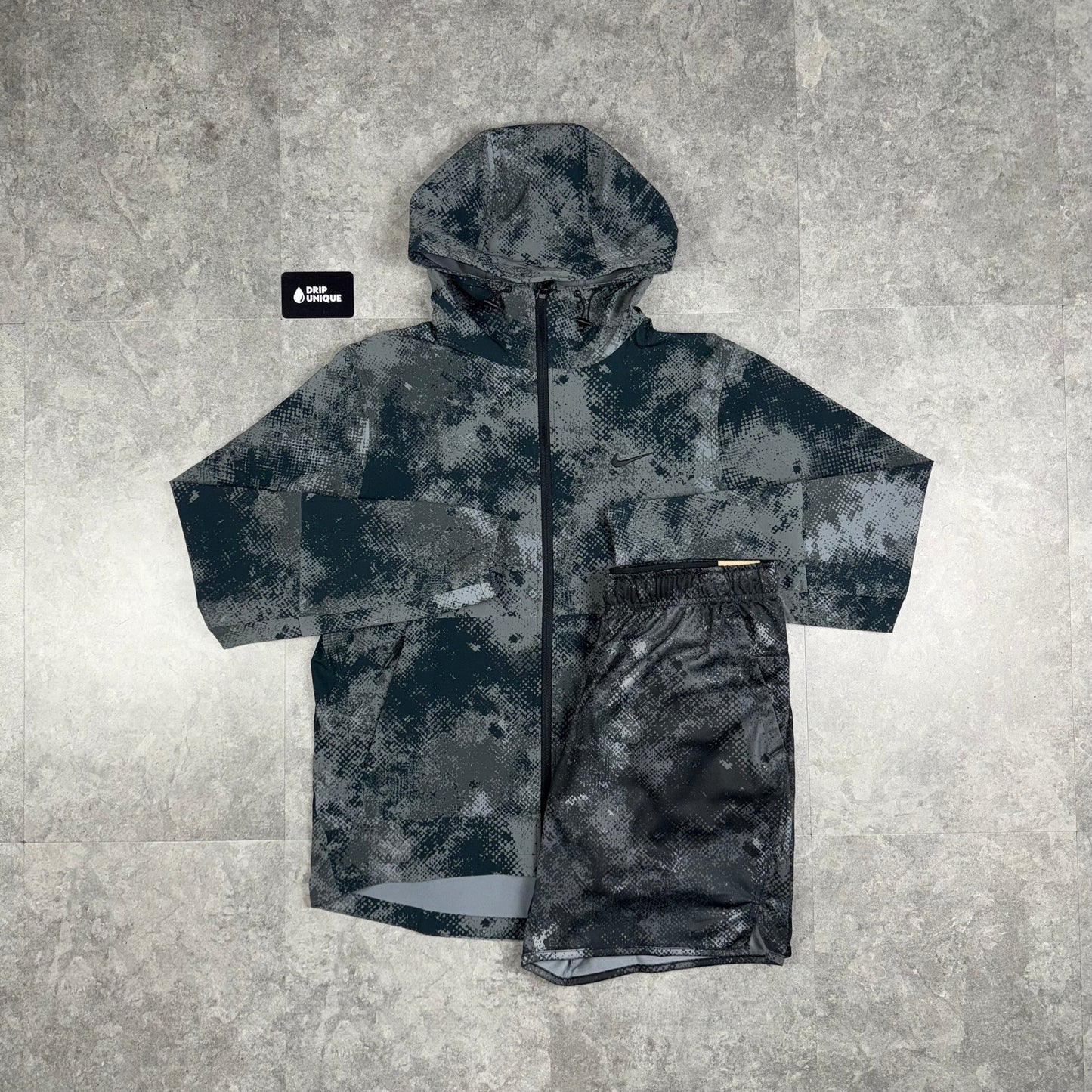 Nike Digital Unlimited Camo Windrunner Jacket Black & Black Camo Shorts Set