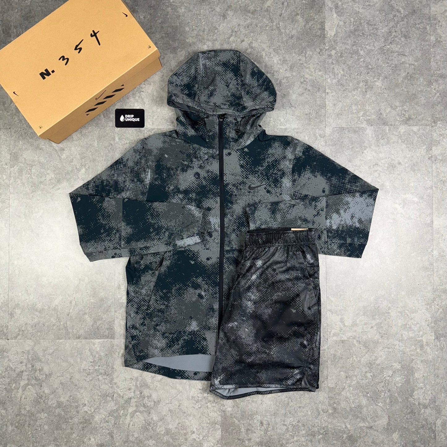 Nike Digital Unlimited Camo Windrunner Jacket Black & Black Camo Shorts Set
