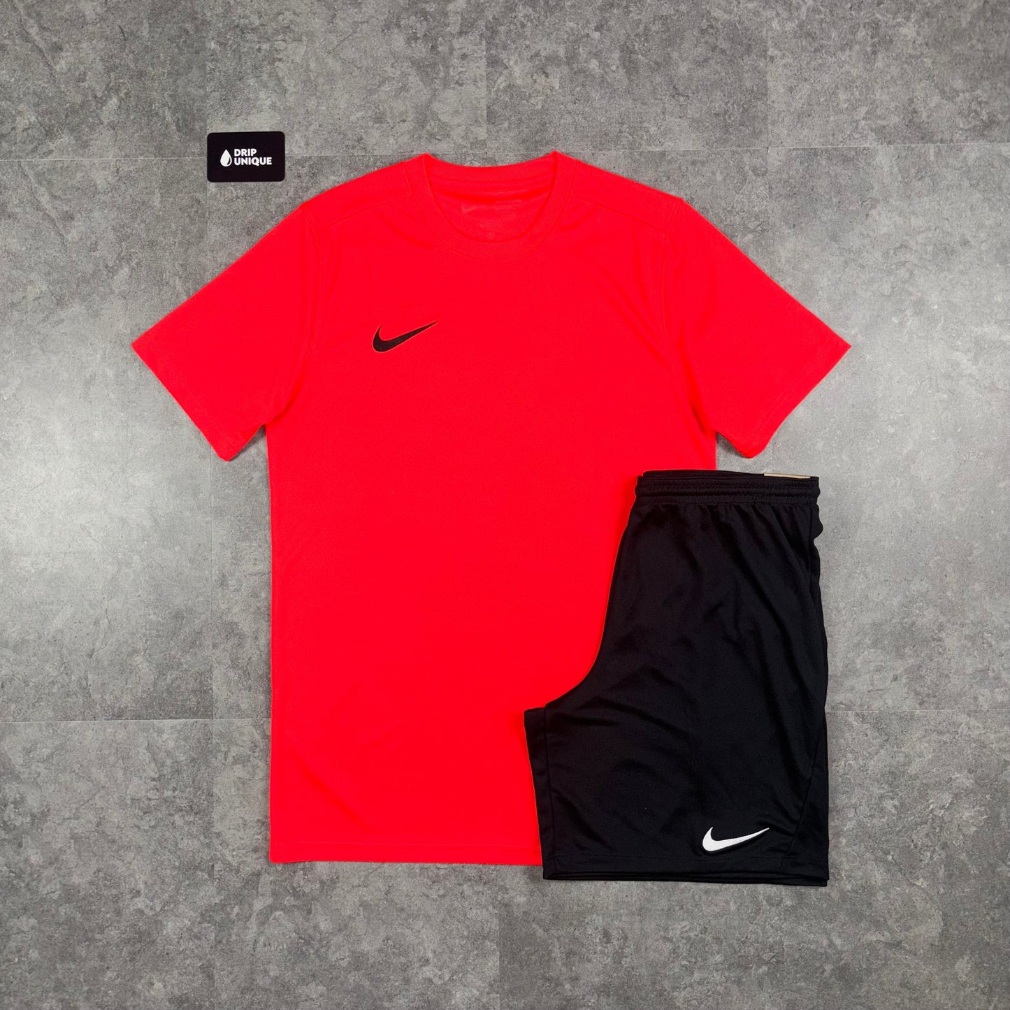 Nike Dri-Fi T-Shirt Crimson Red & Black Dri-Fit Shorts Set