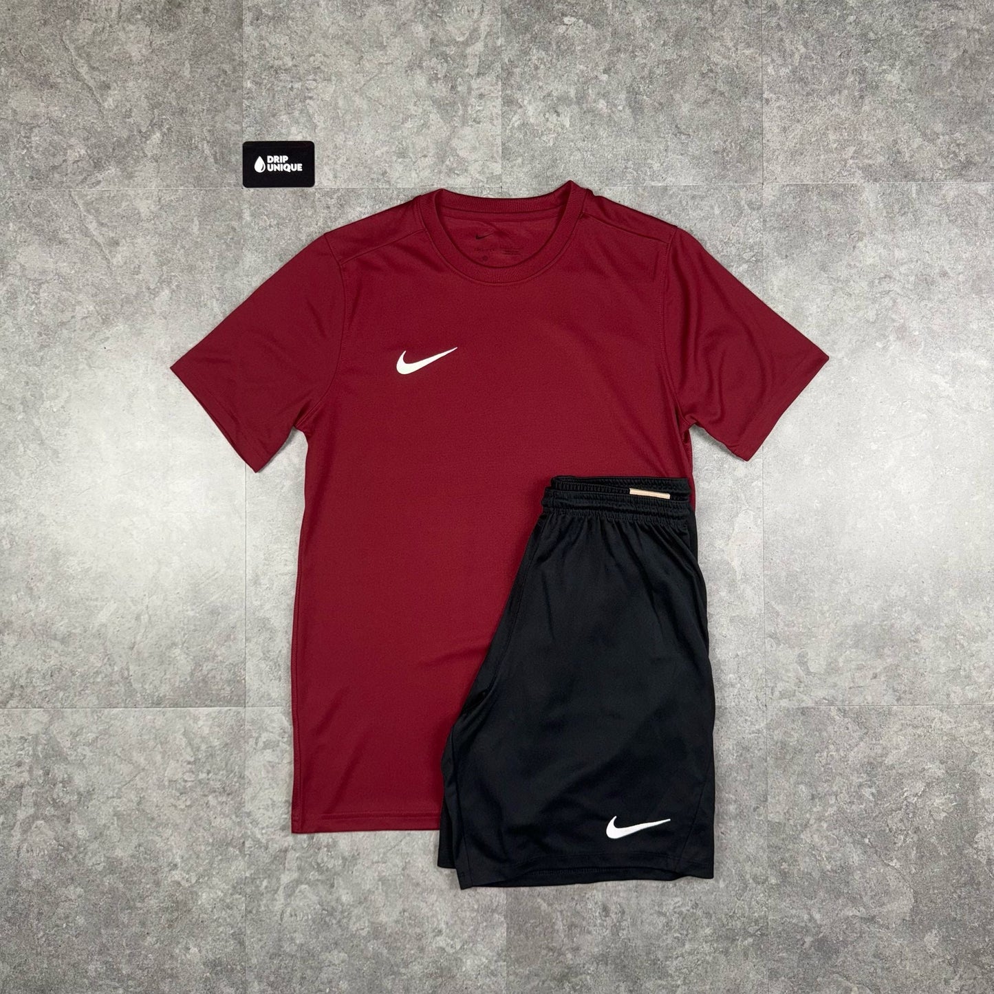 Nike Dri-Fi T-Shirt Maroon & Black Dri-Fit Shorts Set