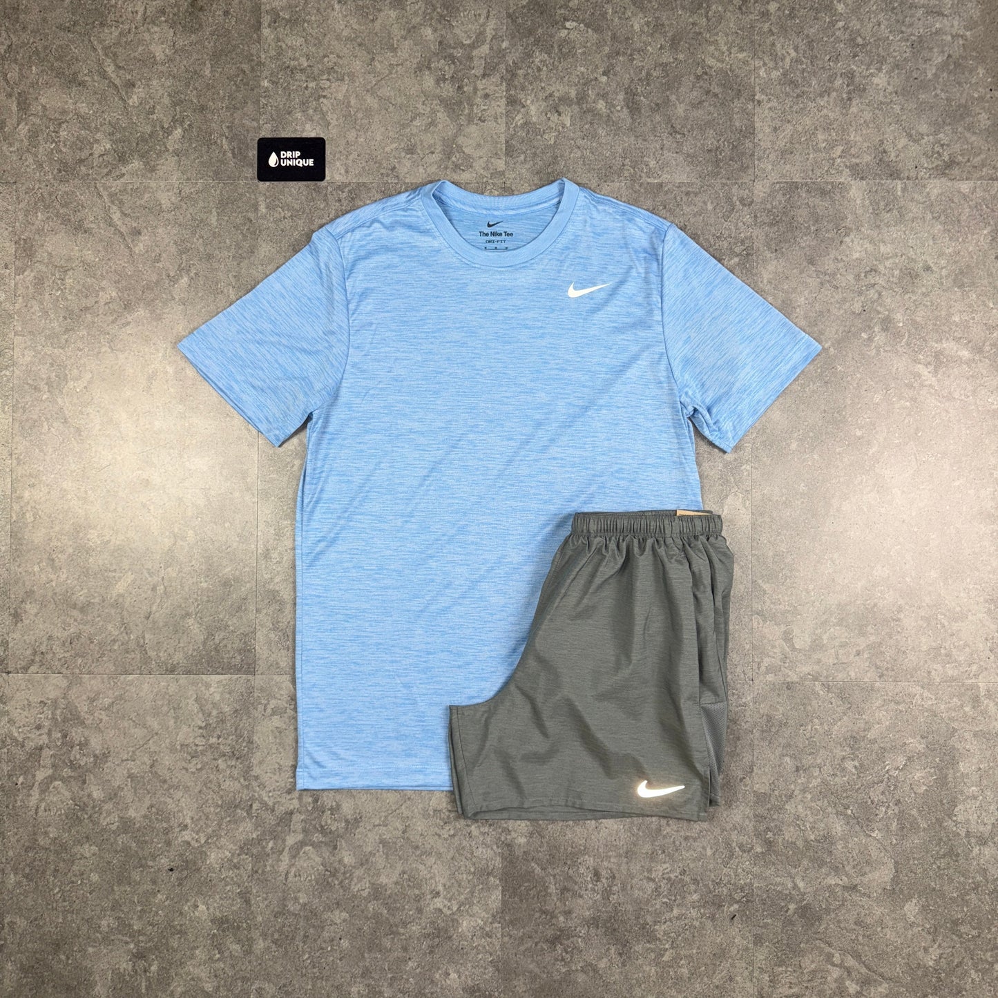 Nike Dri-Fit Breathe T-Shirt Baby Blue & Grey Challenger Shorts Set