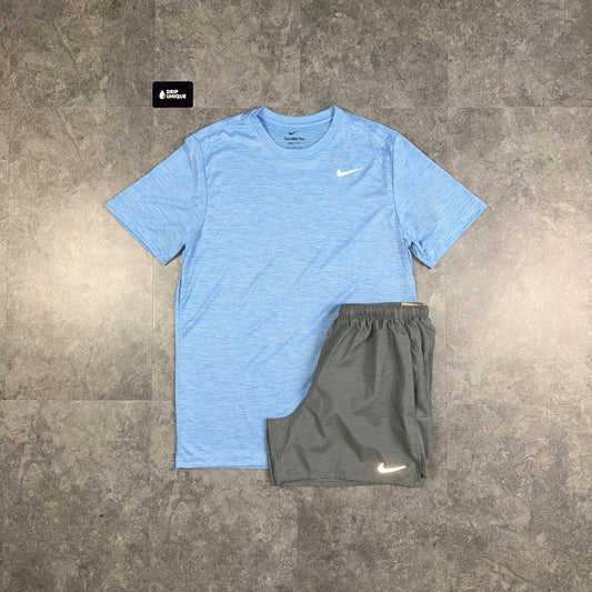Nike Dri-Fit Breathe T-Shirt Baby Blue & Grey Challenger Shorts Set