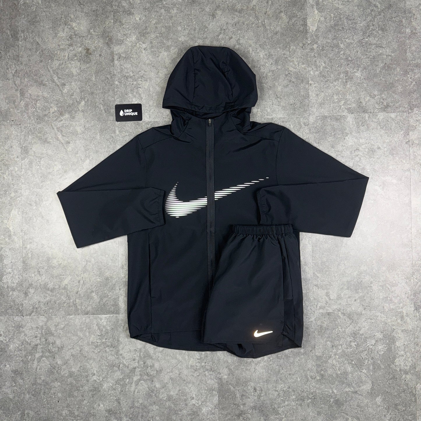 Nike Dri-Fit Form HD Swoosh Windrunner Jacket Black & Black Nike Challenger Shorts Set