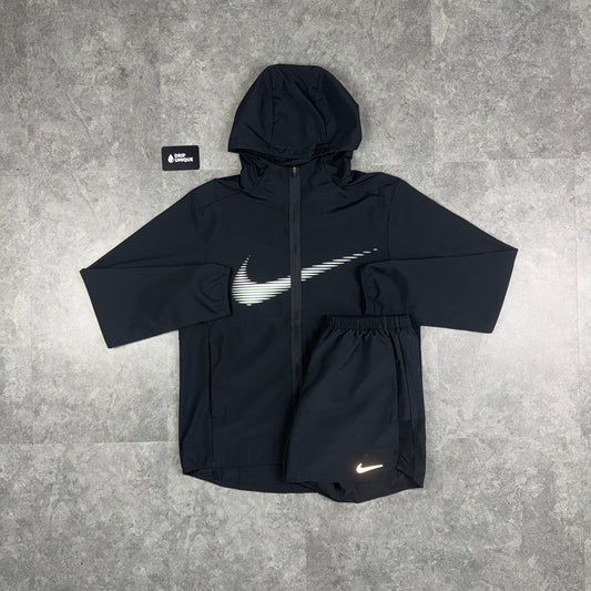 Nike Dri-Fit Form HD Swoosh Windrunner Jacket Black & Black Nike Challenger Shorts Set