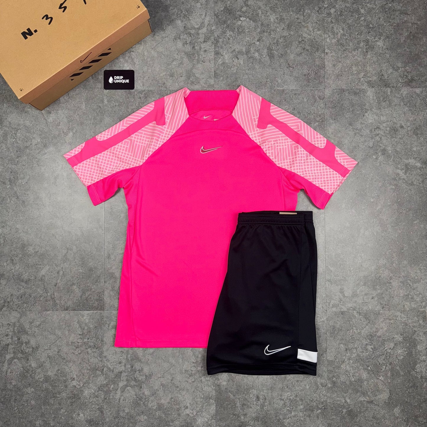 Nike Dri-Fit Strike T-Shirt Hot Pink & Black Dri-Fit Strike Shorts Set