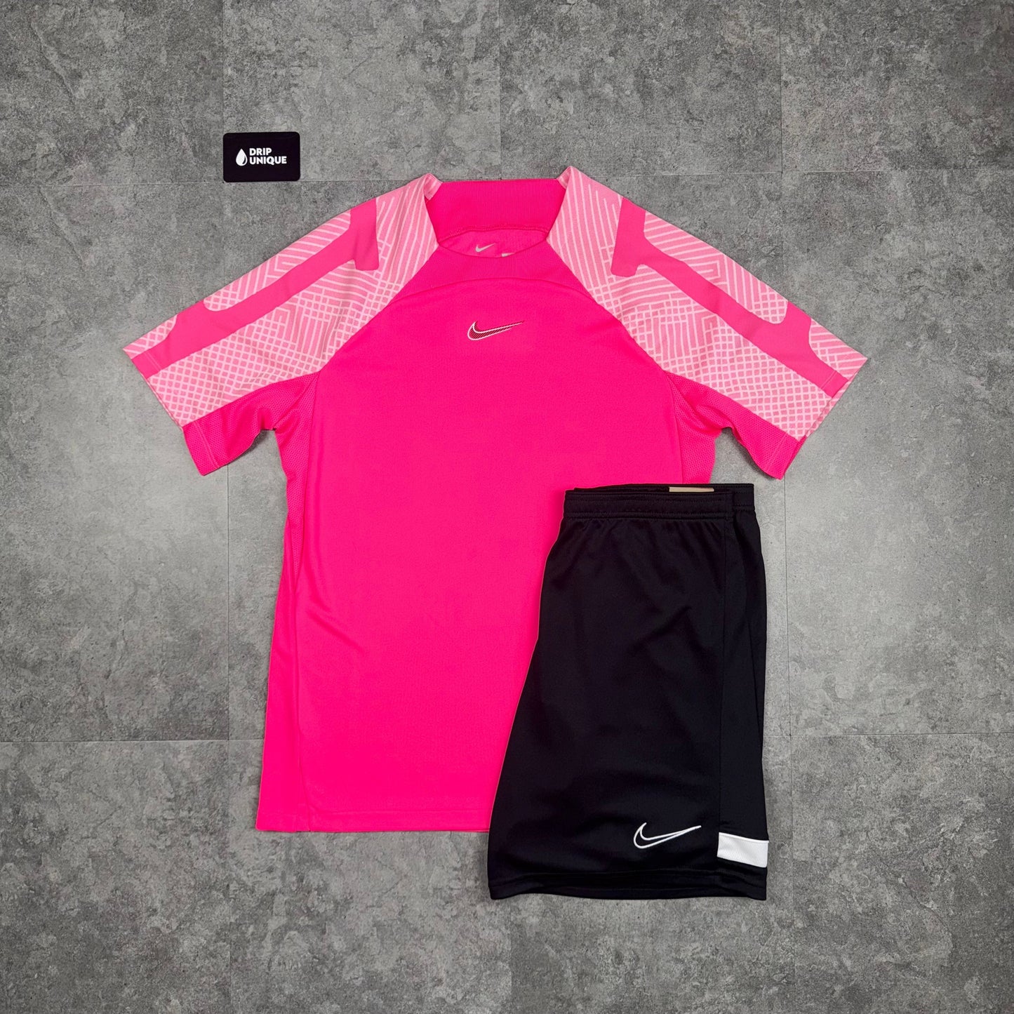 Nike Dri-Fit Strike T-Shirt Hot Pink & Black Dri-Fit Strike Shorts Set