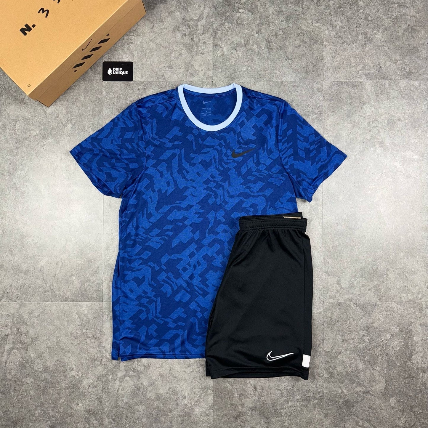 Nike Dri-Fit Super Set T-Shirt Royal Blue & Black Dri-Fit Shorts Set