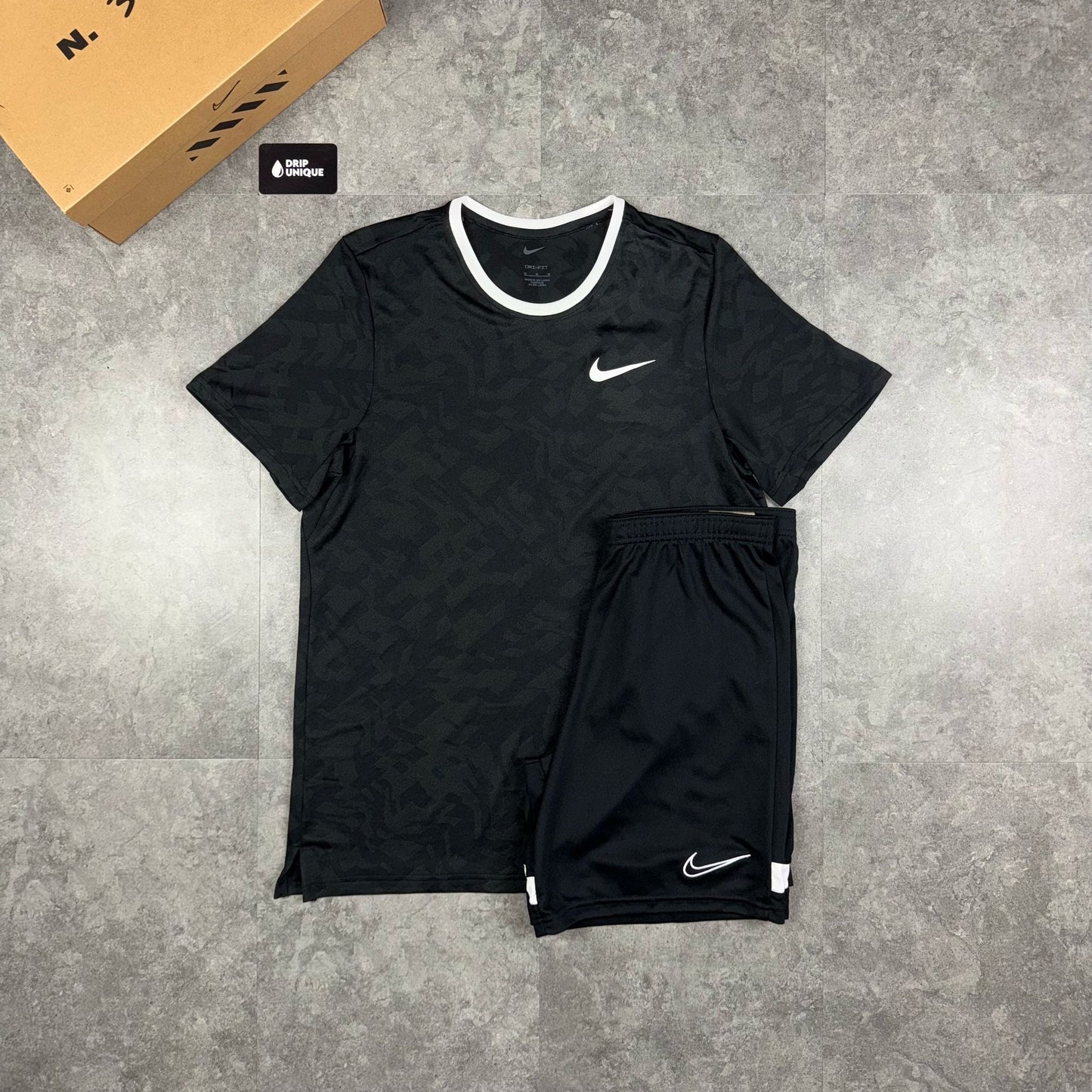 Nike Dri-Fit T-Shirt Black & Black/White Dri-Fit Shorts Set