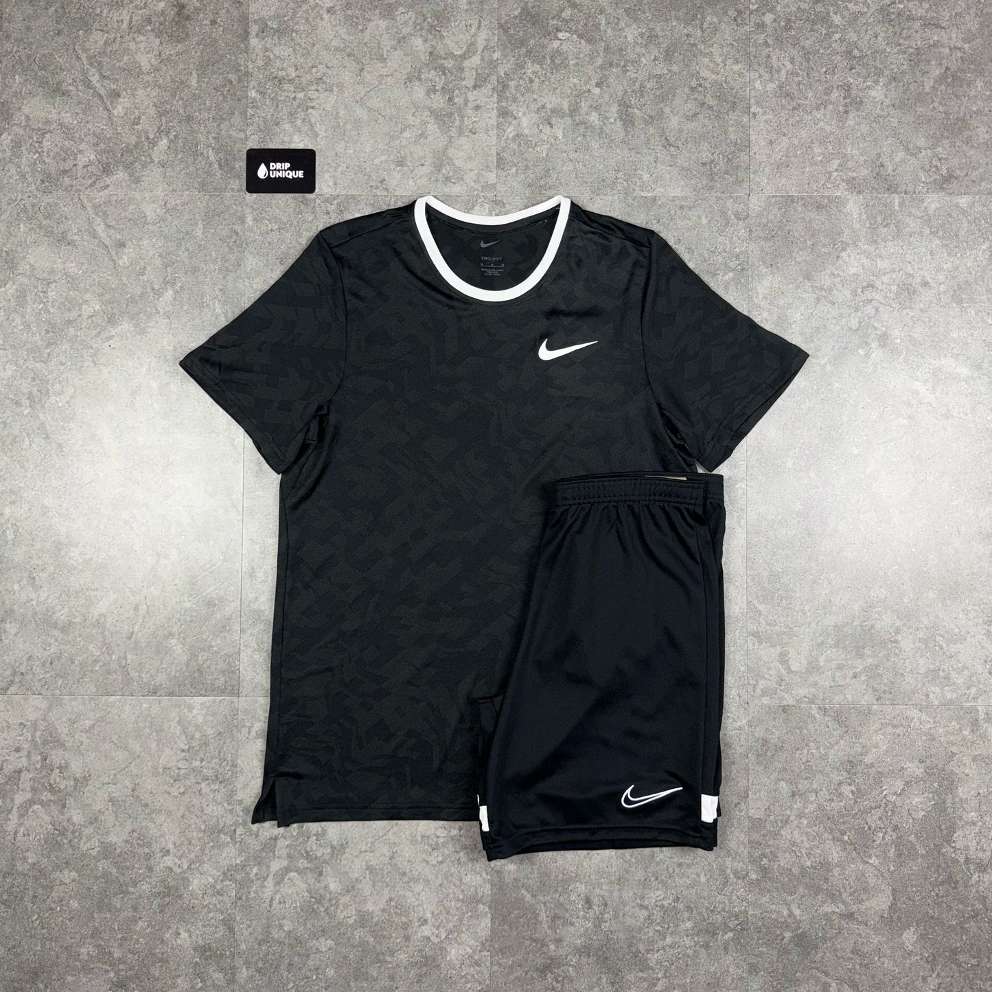 Nike Dri-Fit T-Shirt Black & Black/White Dri-Fit Shorts Set