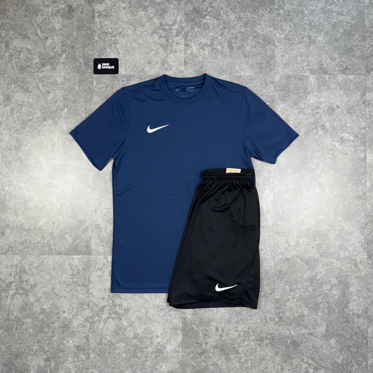 Nike Dri-Fit T-Shirt Navy Blue & Black Dri-Fit Shorts Set