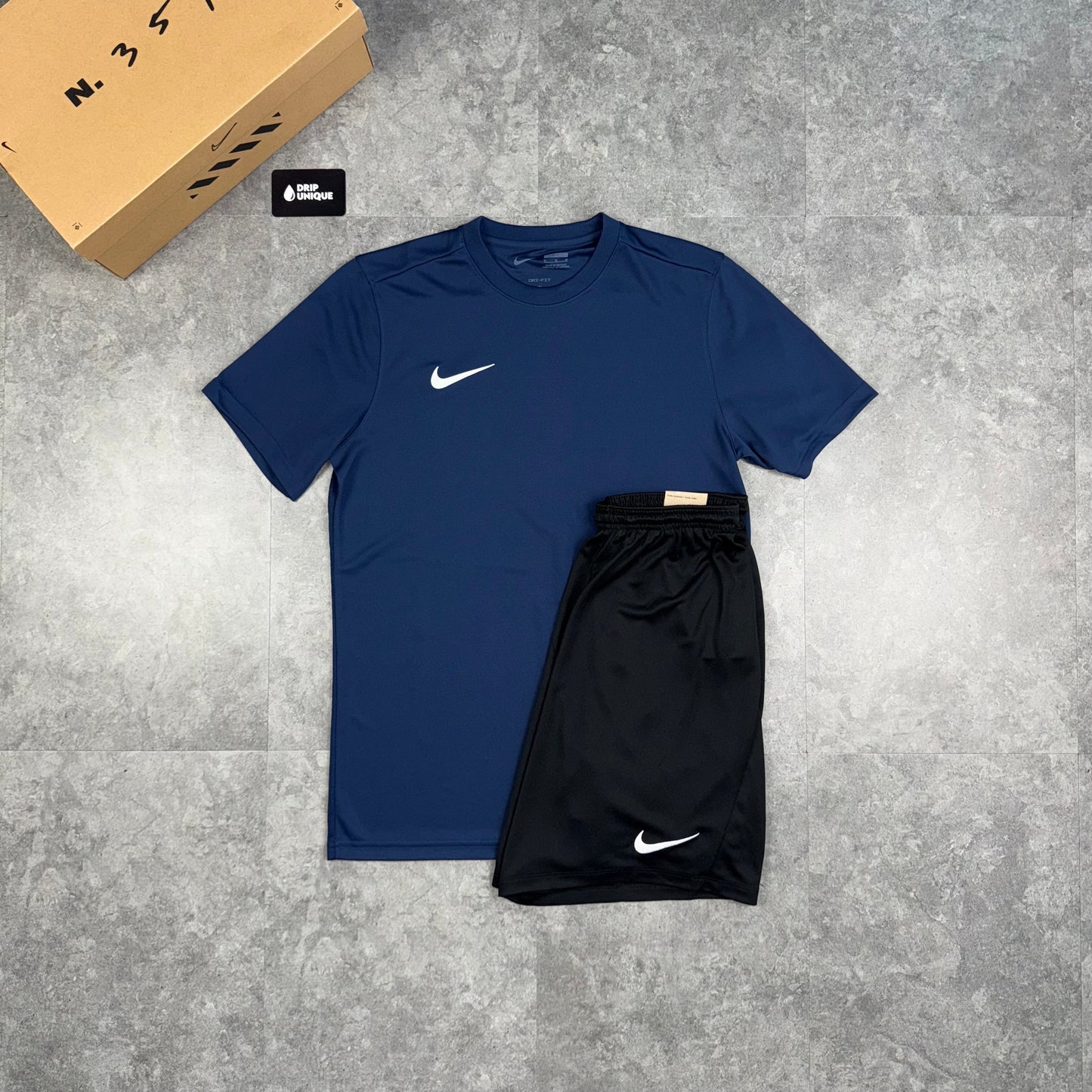 Nike Dri-Fit T-Shirt Navy Blue & Black Dri-Fit Shorts Set