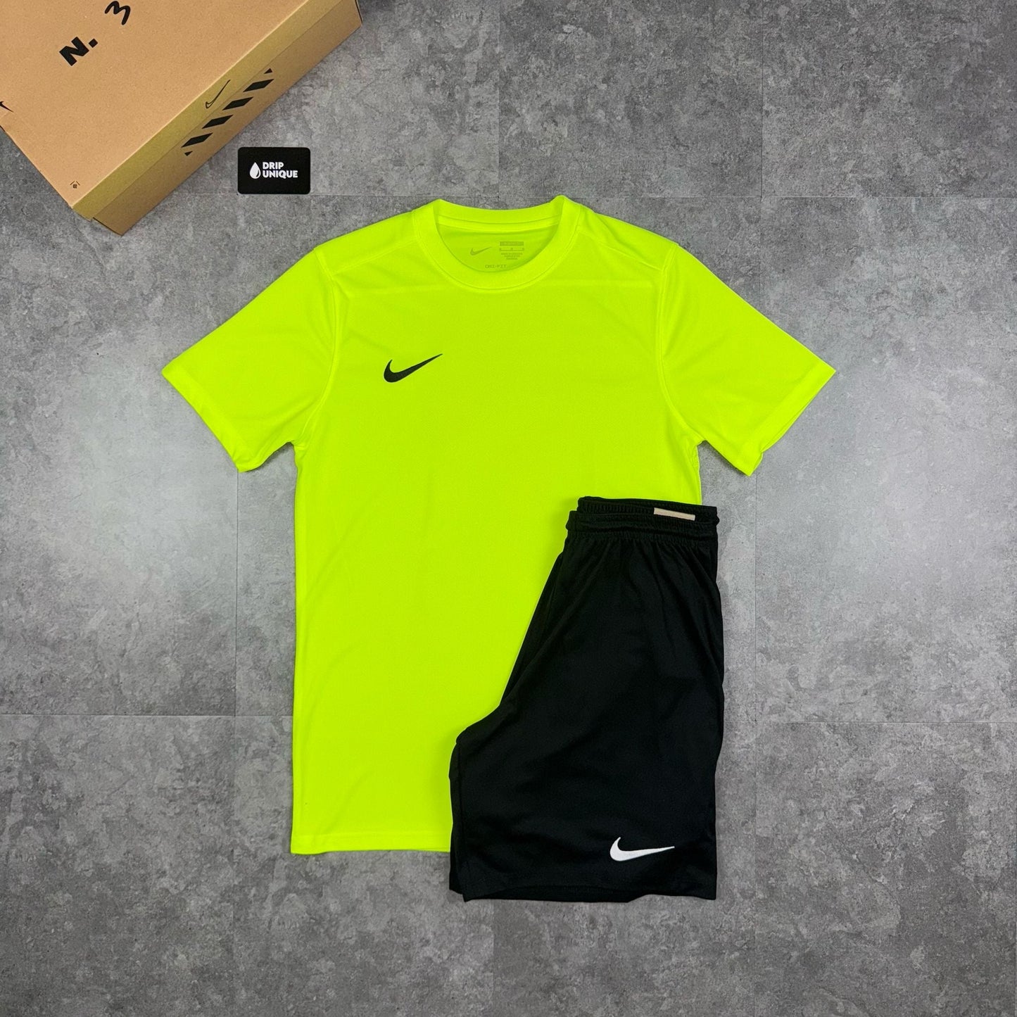Nike Dri-Fit T-Shirt Neon Green & Black Dri-Fit Shorts Set